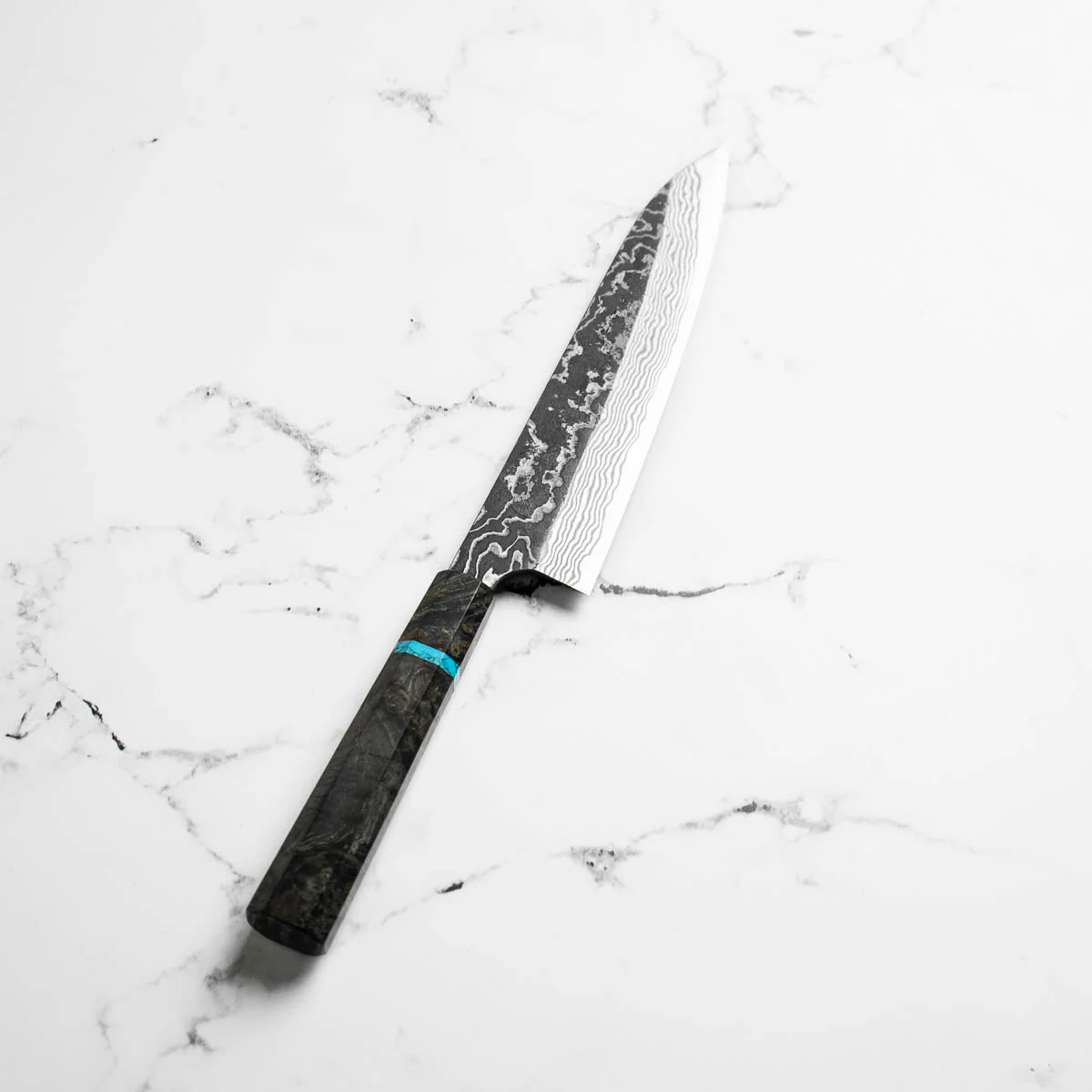 Hatsukokoro SLD Kurouchi Damascus Gyuto 240mm - Maple Turquoise - Image 2