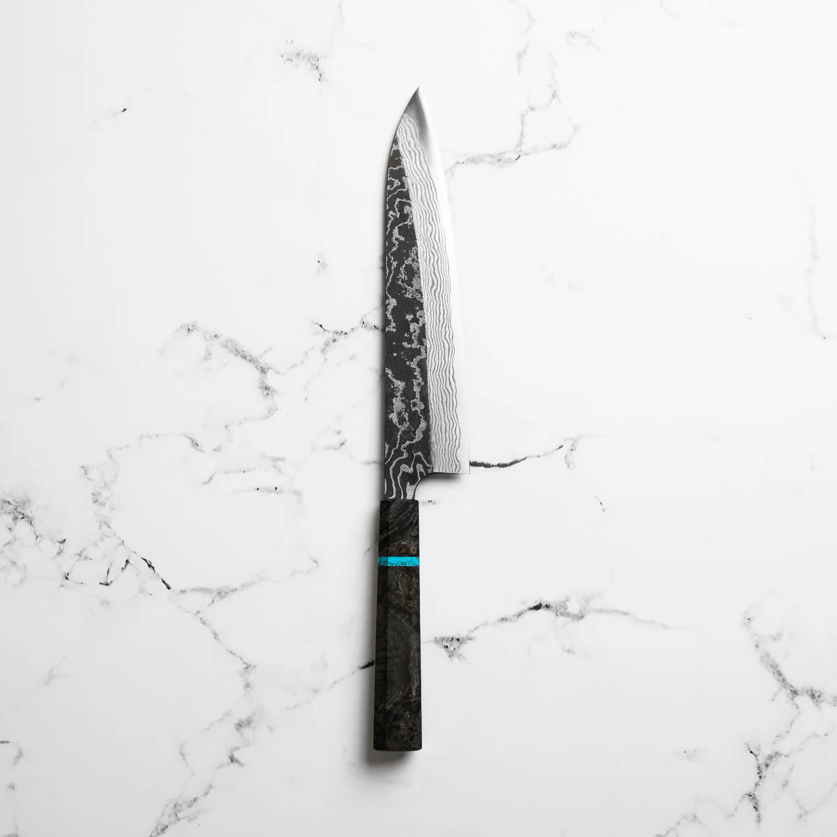 Hatsukokoro SLD Kurouchi Damascus Gyuto 240mm - Maple Turquoise - Image 3