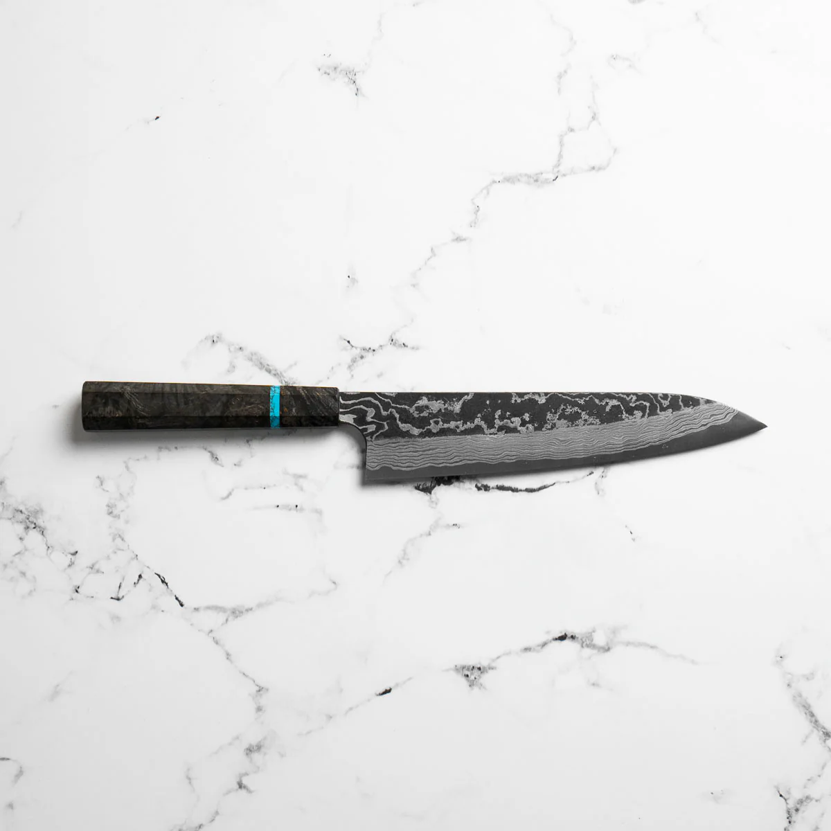 Hatsukokoro SLD Kurouchi Damascus Gyuto 240mm - Maple Turquoise - Image 4