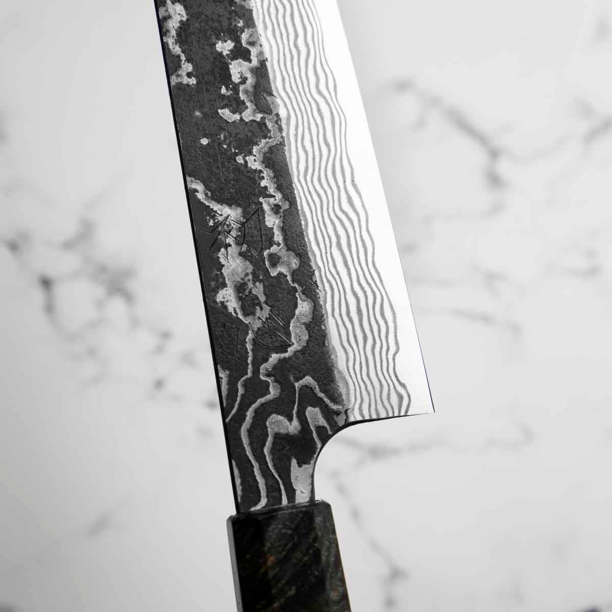 Hatsukokoro SLD Kurouchi Damascus Gyuto 240mm - Maple Turquoise - Image 6