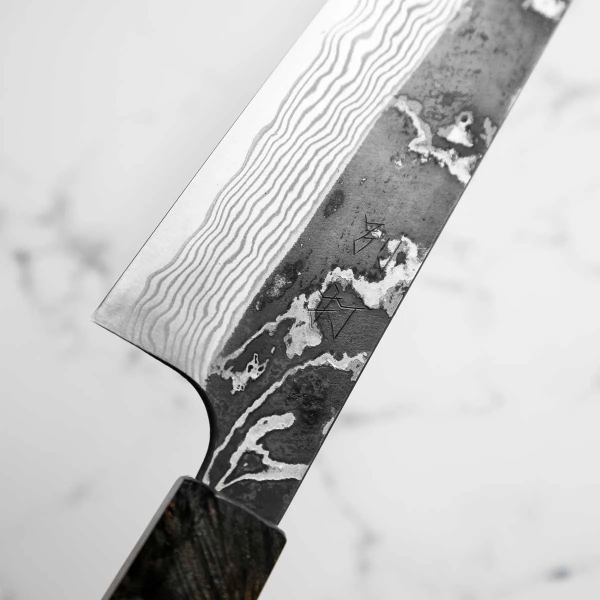 Hatsukokoro SLD Kurouchi Damascus Gyuto 240mm - Maple Turquoise - Image 7