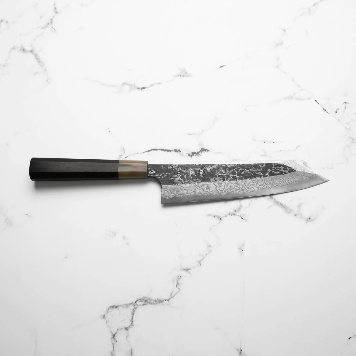 Hatsukokoro SLD Kurouchi Damascus Kiritsuke Gyuto 210 - Ebony & Blonde - Image 5