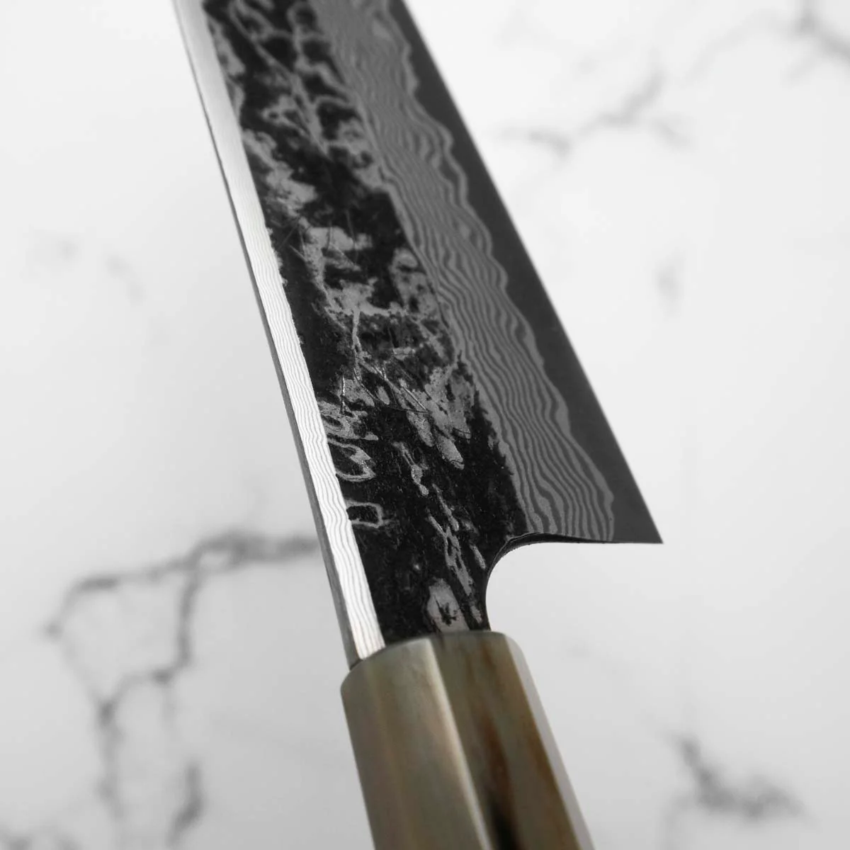 Hatsukokoro SLD Kurouchi Damascus Kiritsuke Gyuto 210 - Ebony & Blonde - Image 6
