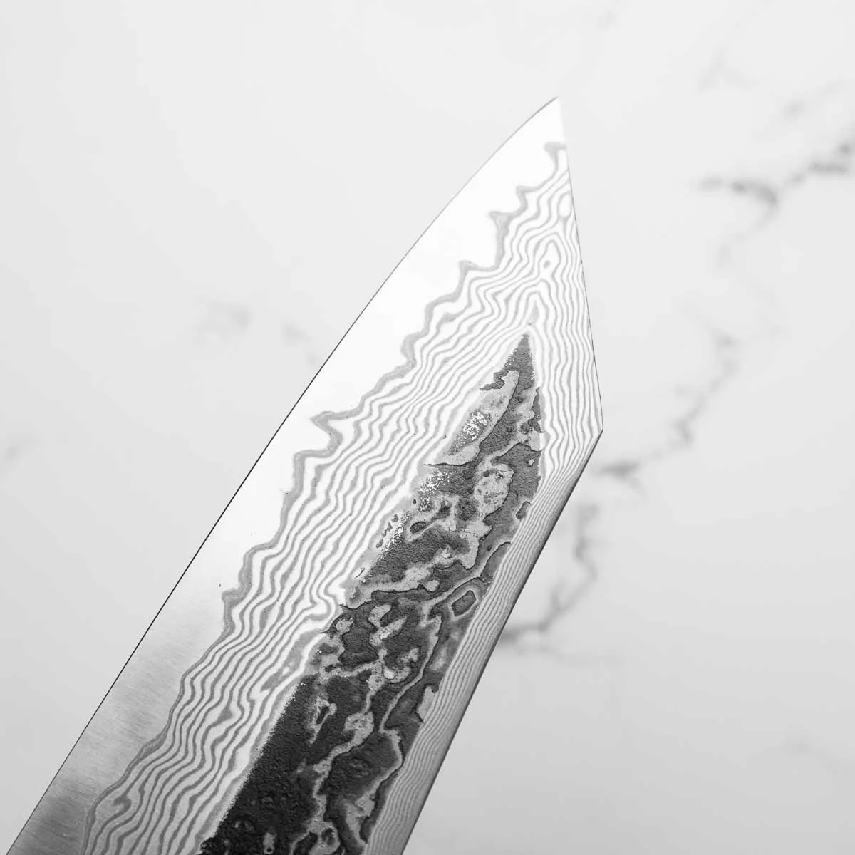 Hatsukokoro SLD Kurouchi Damascus Kiritsuke Gyuto 210 - Ebony & Blonde - Image 7
