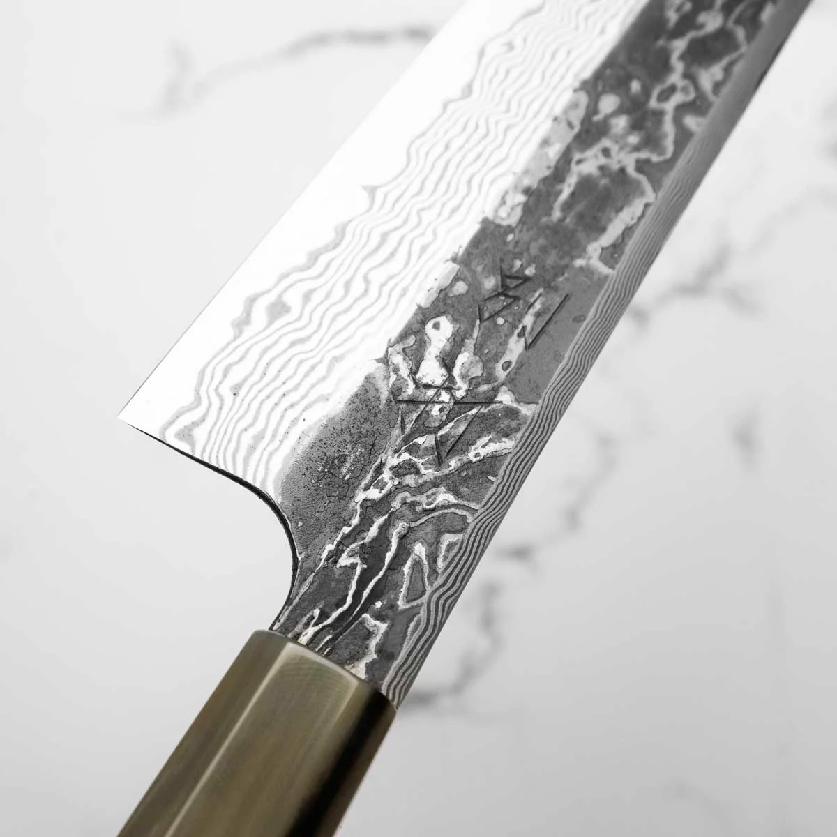 Hatsukokoro SLD Kurouchi Damascus Kiritsuke Gyuto 210 - Ebony & Blonde - Image 8