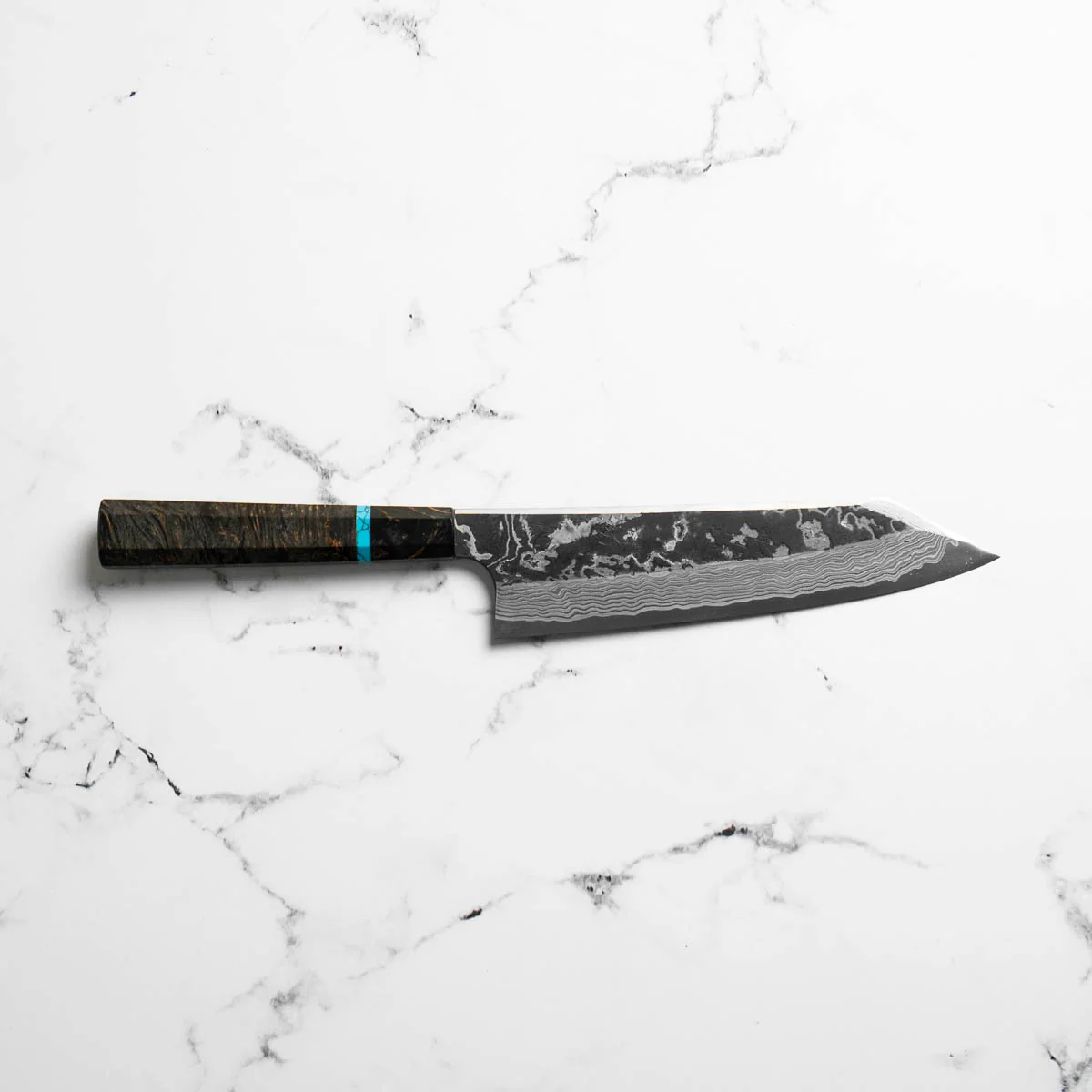 Hatsukokoro SLD Kurouchi Damascus Kiritsuke Gyuto 210 - Maple Turquoise - Image 10