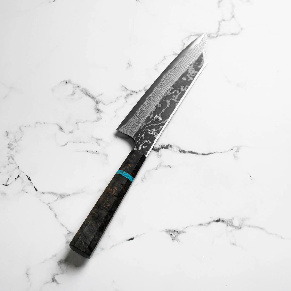 Hatsukokoro SLD Kurouchi Damascus Kiritsuke Gyuto 210 - Maple Turquoise - Image 2