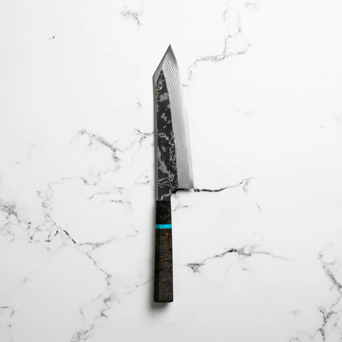 Hatsukokoro SLD Kurouchi Damascus Kiritsuke Gyuto 210 - Maple Turquoise - Image 3