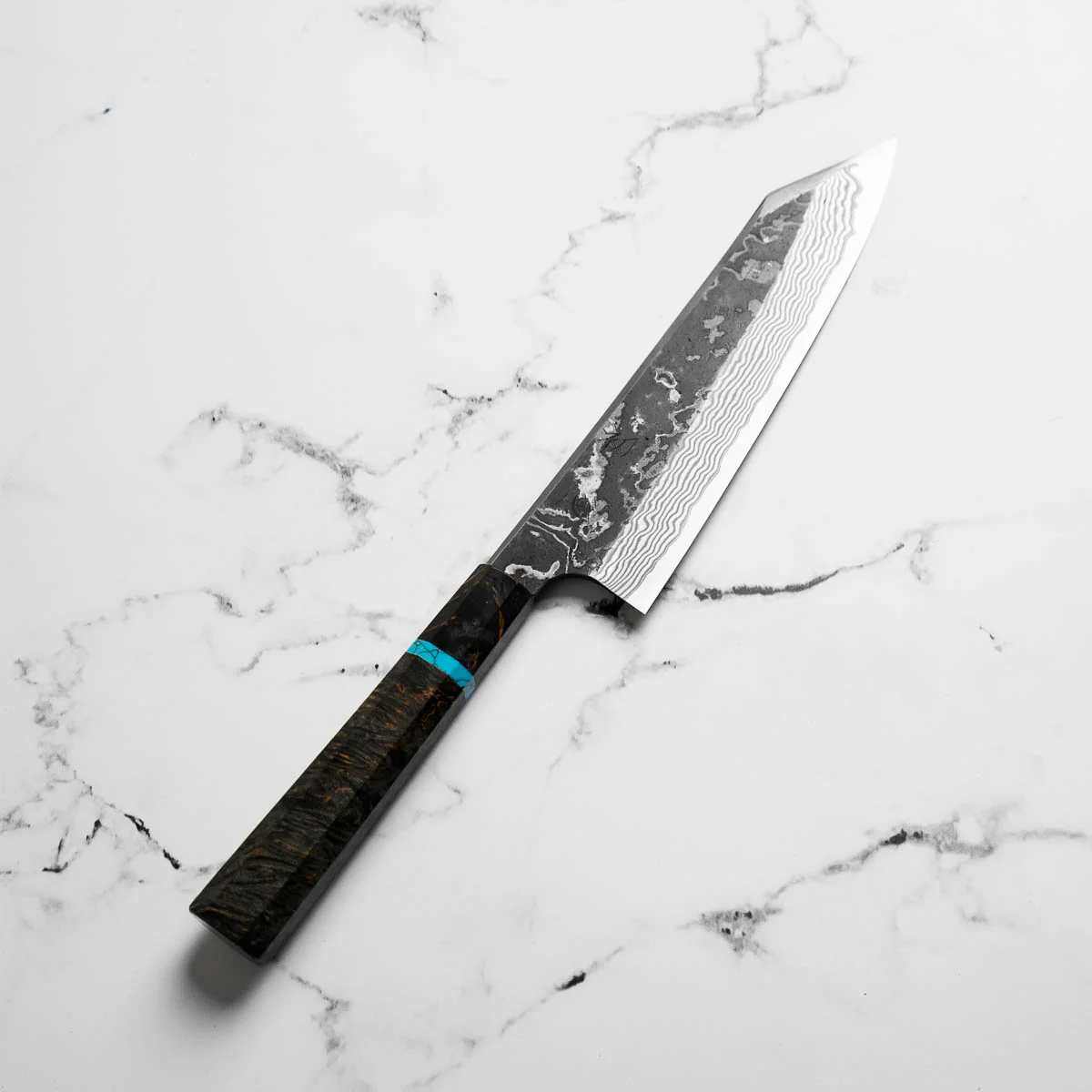 Hatsukokoro SLD Kurouchi Damascus Kiritsuke Gyuto 210 - Maple Turquoise - Image 4