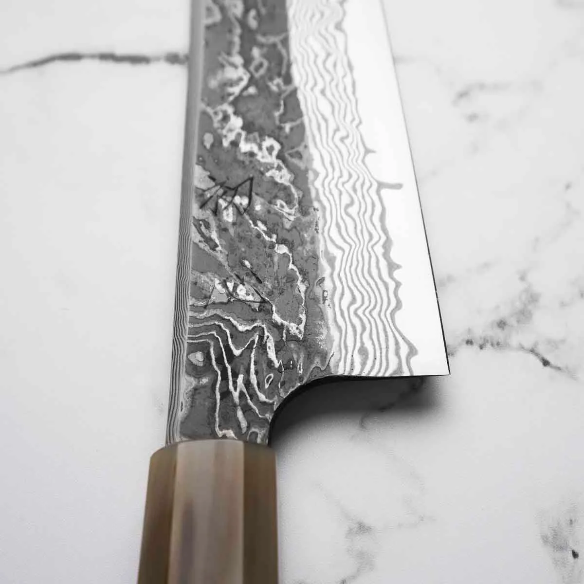 Hatsukokoro SLD Kurouchi Damascus Kiritsuke Gyuto 240 - Ebony & Blonde - Image 4