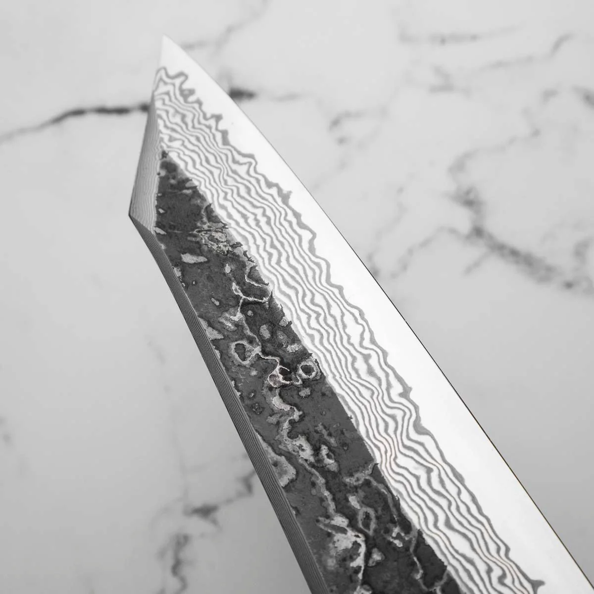 Hatsukokoro SLD Kurouchi Damascus Kiritsuke Gyuto 240 - Ebony & Blonde - Image 6