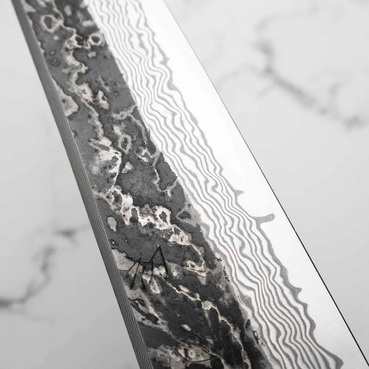 Hatsukokoro SLD Kurouchi Damascus Kiritsuke Gyuto 240 - Ebony & Blonde - Image 7
