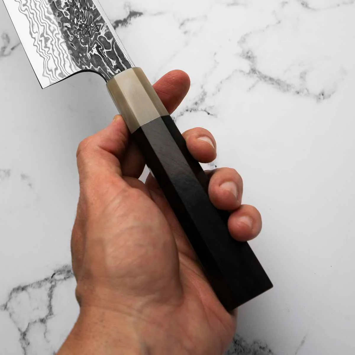 Hatsukokoro SLD Kurouchi Damascus Kiritsuke Gyuto 240 - Ebony & Blonde - Image 8
