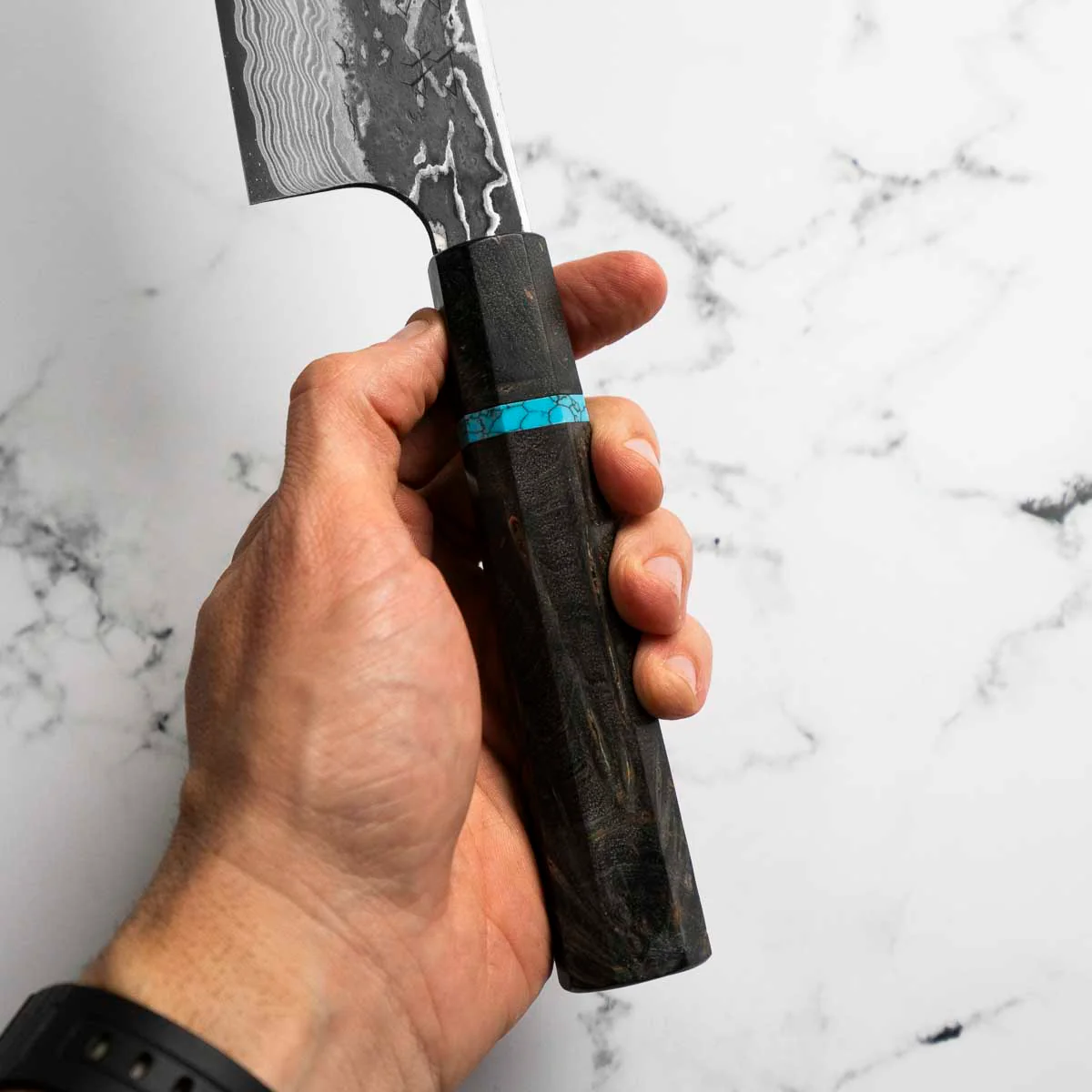 Hatsukokoro SLD Kurouchi Damascus Kiritsuke Gyuto 240 - Maple Turquoise - Image 10