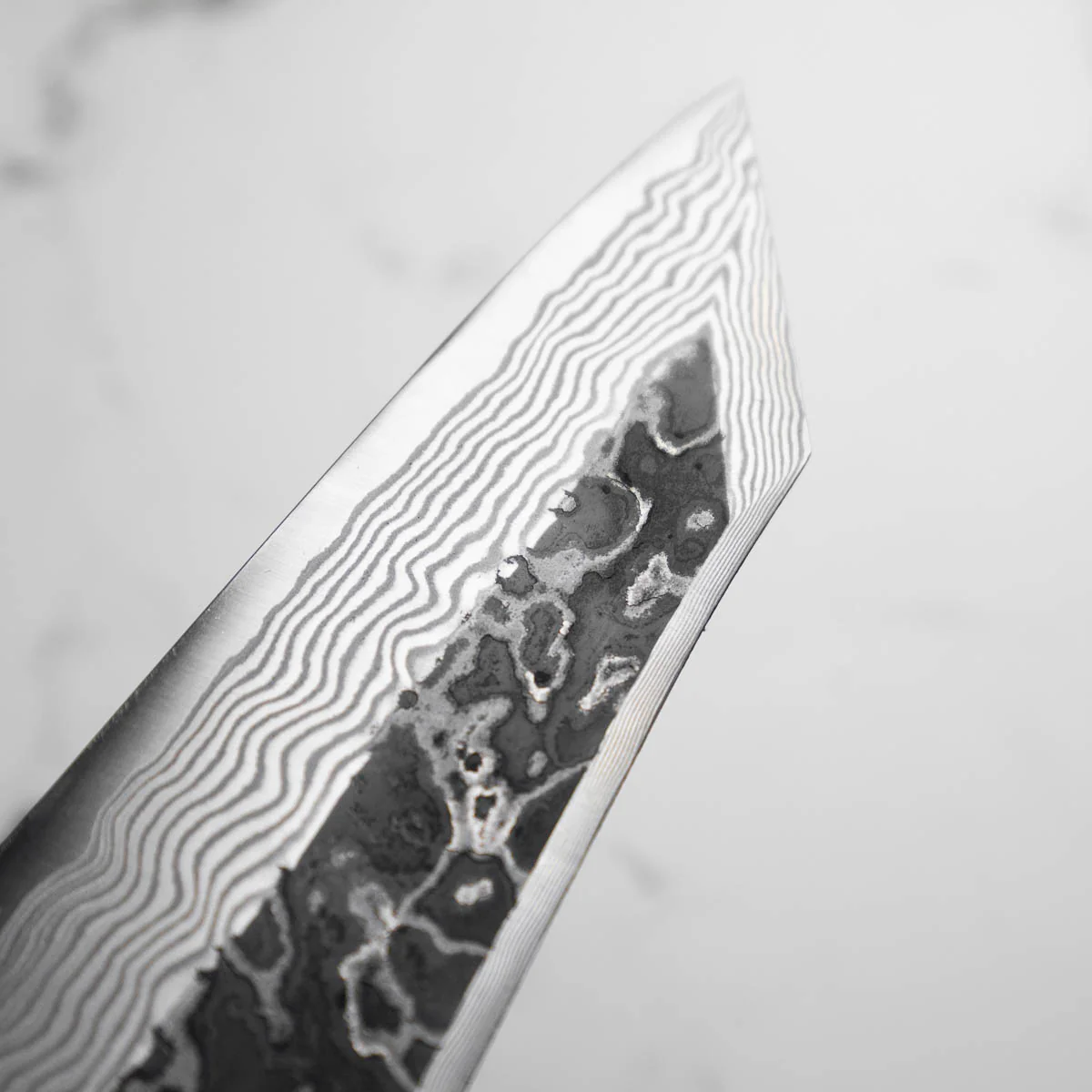 Hatsukokoro SLD Kurouchi Damascus Kiritsuke Gyuto 240 - Maple Turquoise - Image 6