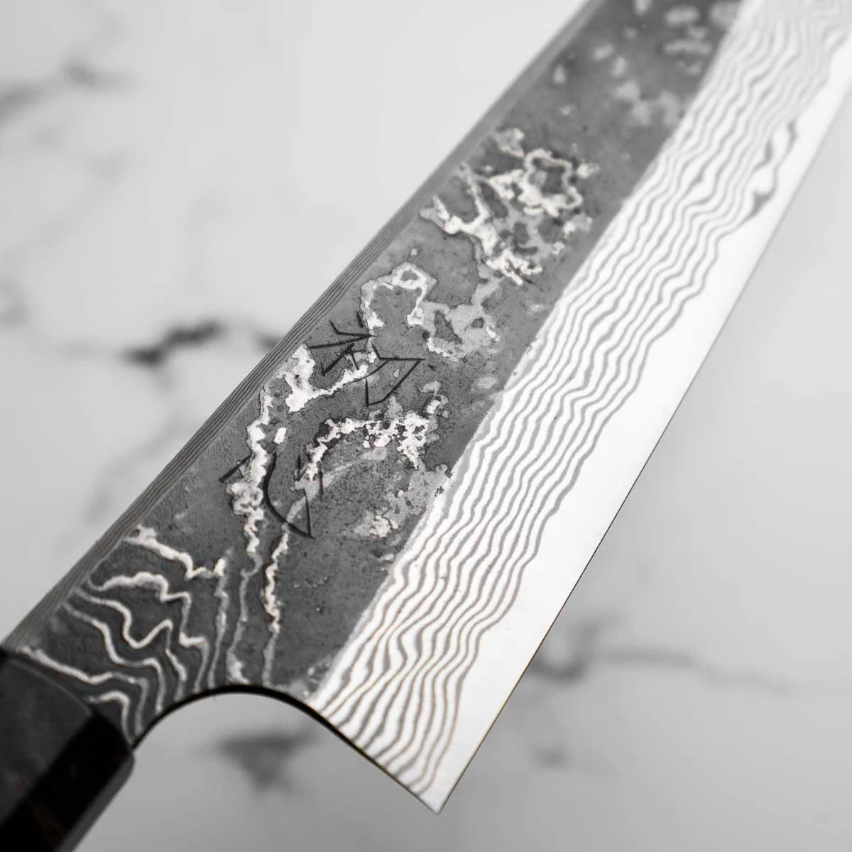 Hatsukokoro SLD Kurouchi Damascus Kiritsuke Gyuto 240 - Maple Turquoise - Image 7