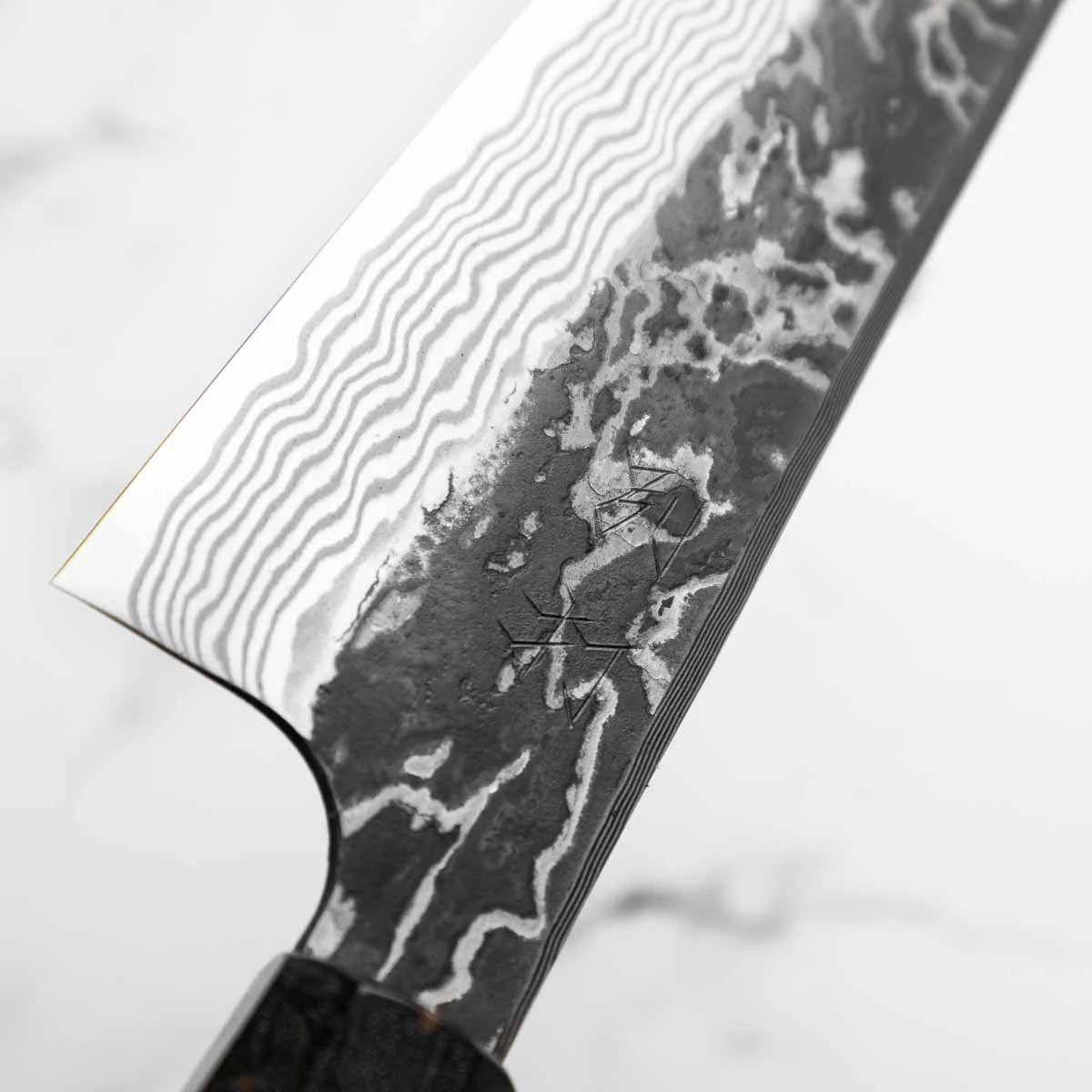 Hatsukokoro SLD Kurouchi Damascus Kiritsuke Gyuto 240 - Maple Turquoise - Image 8