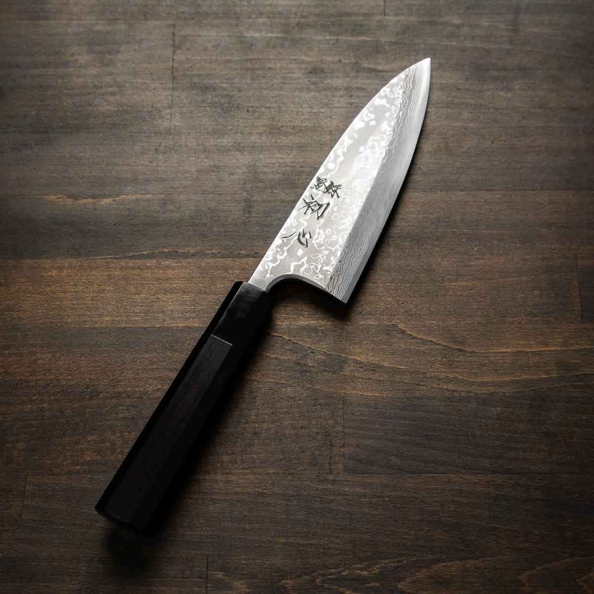Hatsukokoro Yauji Blue 2 Damascus Deba 165mm - Ebony - Image 3