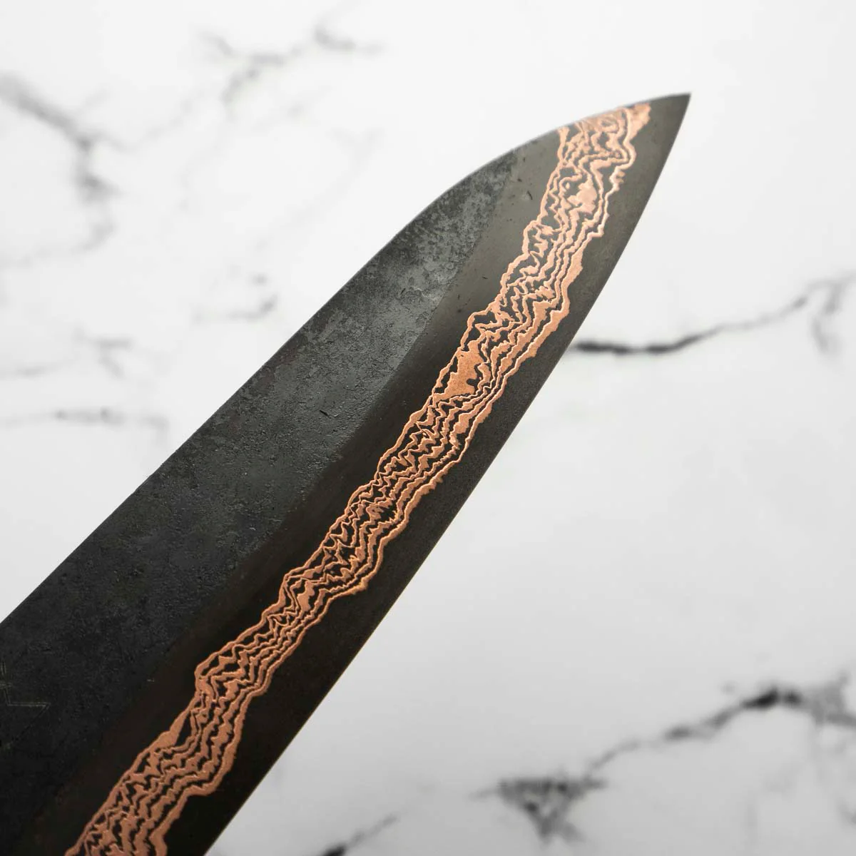 Hatsukokoro Yorokobi Kurouchi SLD Damascus Gyuto 210mm - Carbon Fibre - Image 6