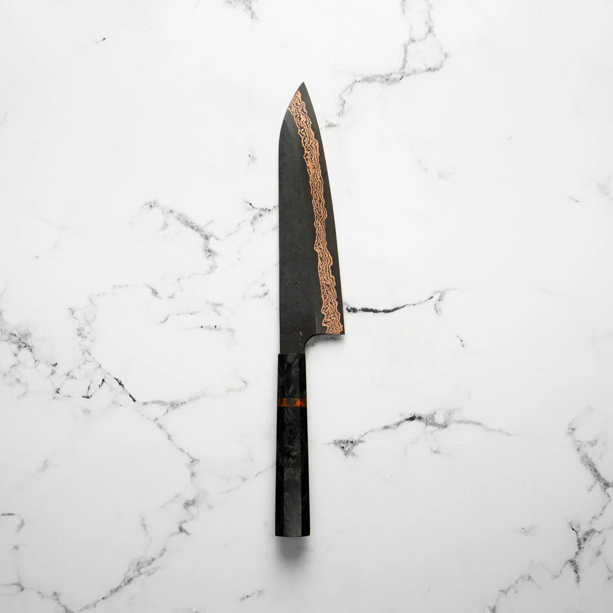 Hatsukokoro Yorokobi Kurouchi SLD Damascus Gyuto 210mm - Carbon Fibre - Image 8