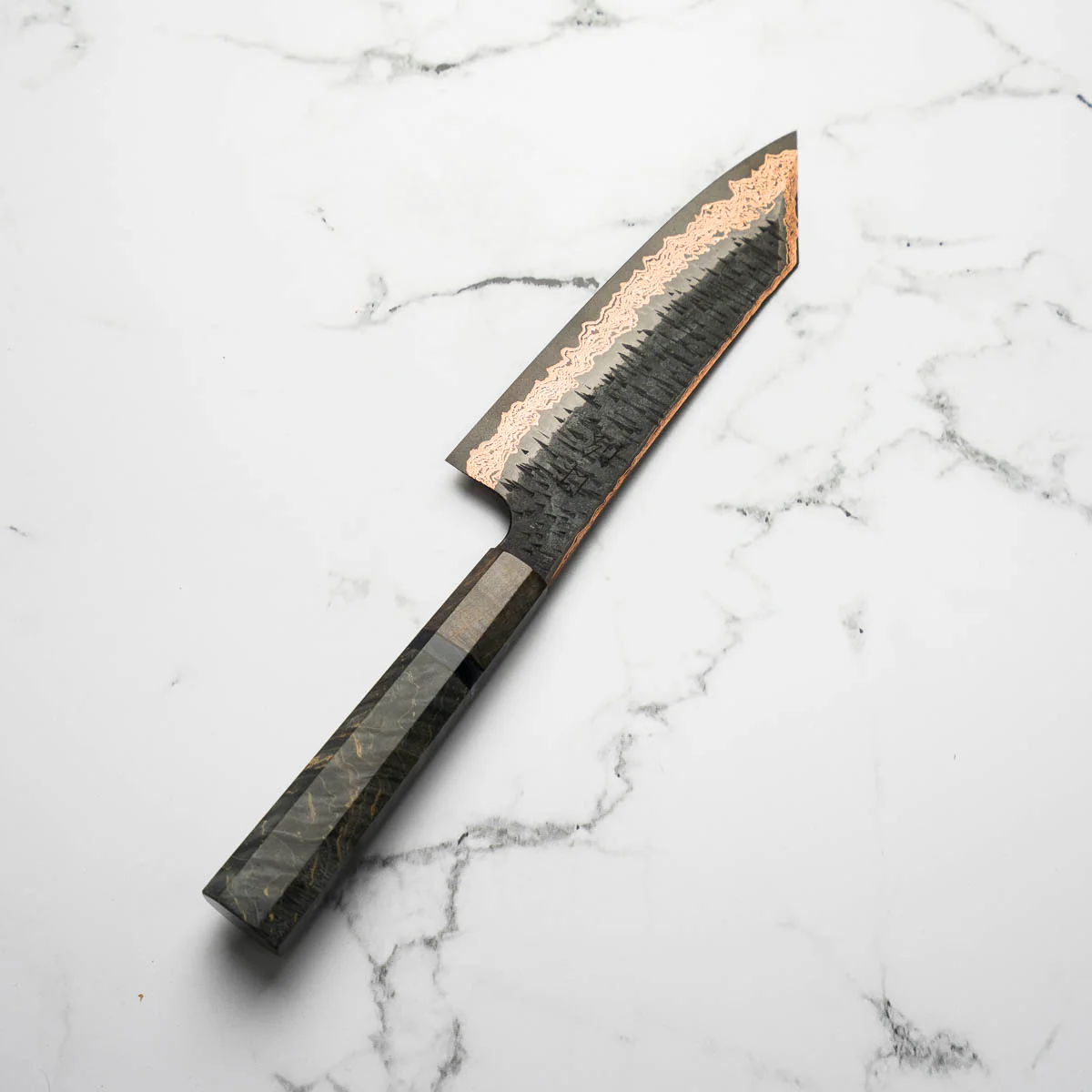 Hatsukokoro Yorokobi Kurouchi SLD Damascus Tsuchime Bunka 180mm - Dark Maple - Image 2