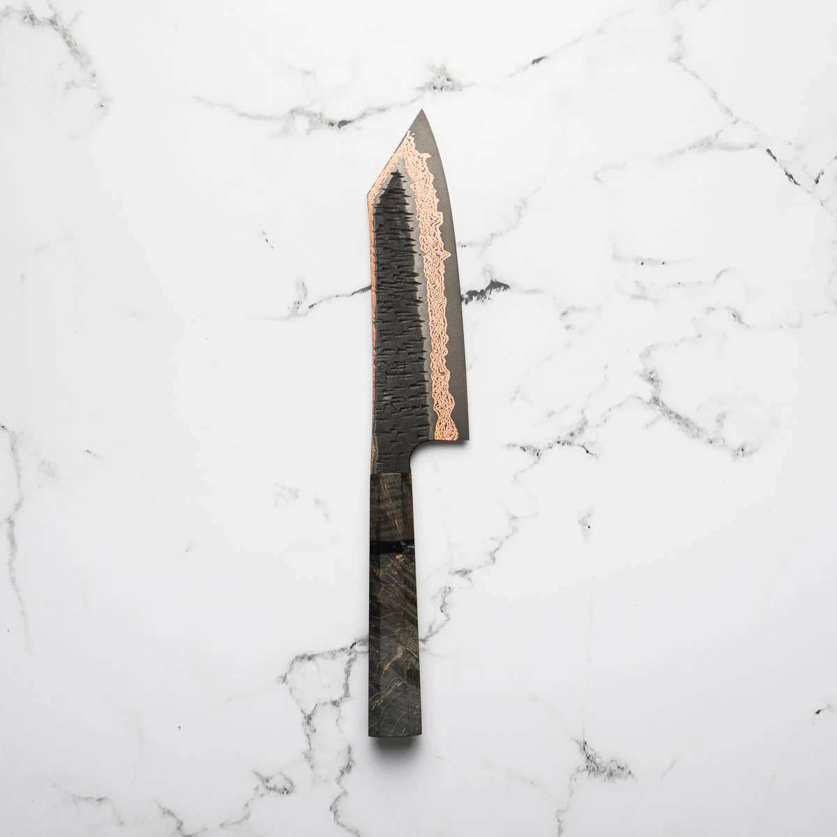 Hatsukokoro Yorokobi Kurouchi SLD Damascus Tsuchime Bunka 180mm - Dark Maple - Image 3