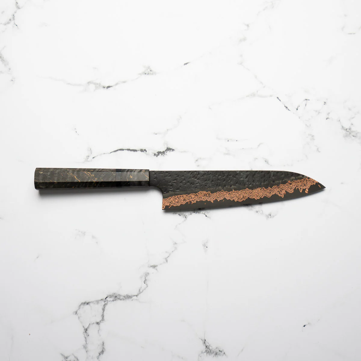 Hatsukokoro Yorokobi Kurouchi SLD Damascus Tsuchime Gyuto 210mm - Dark Maple - Image 11