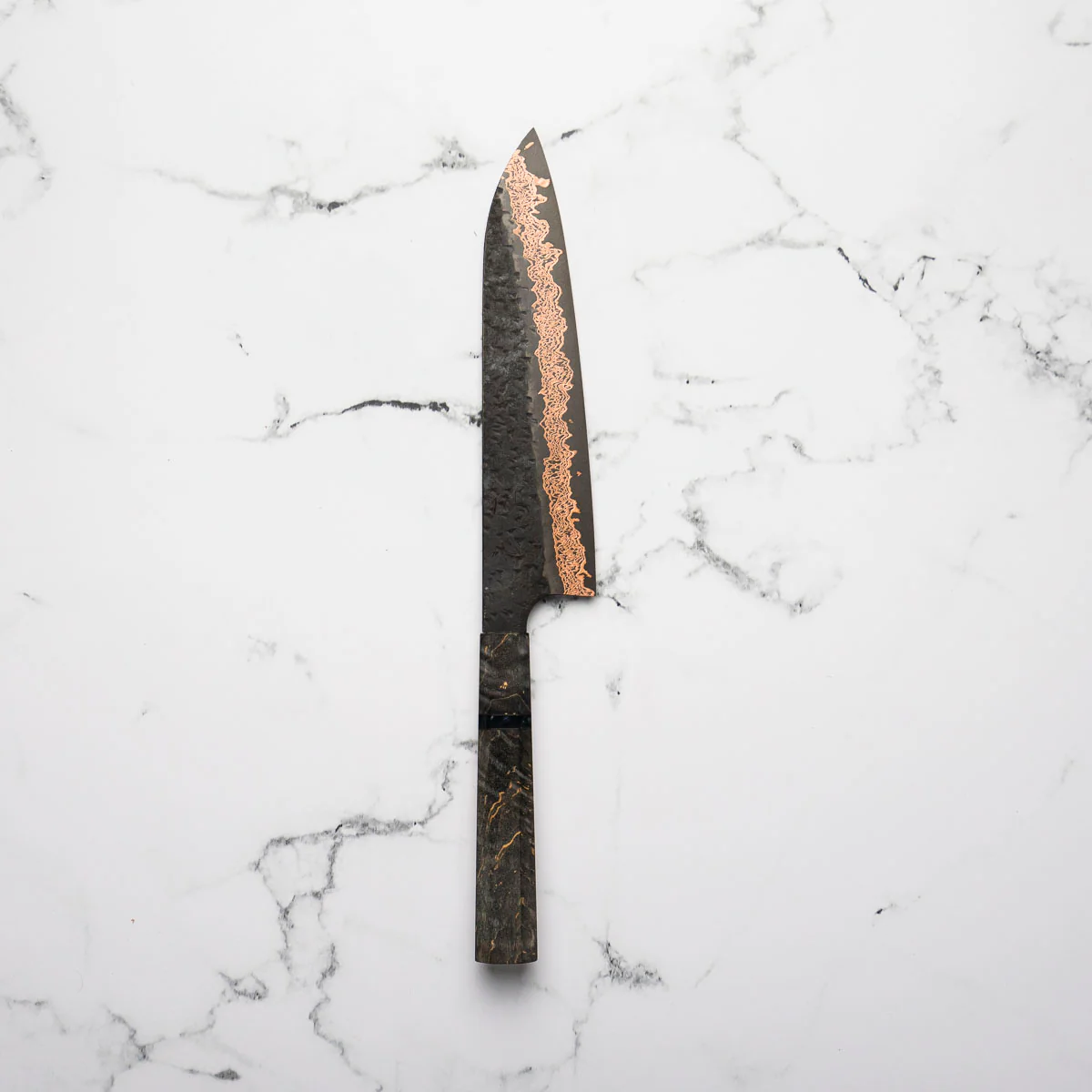 Hatsukokoro Yorokobi Kurouchi SLD Damascus Tsuchime Gyuto 210mm - Dark Maple - Image 12