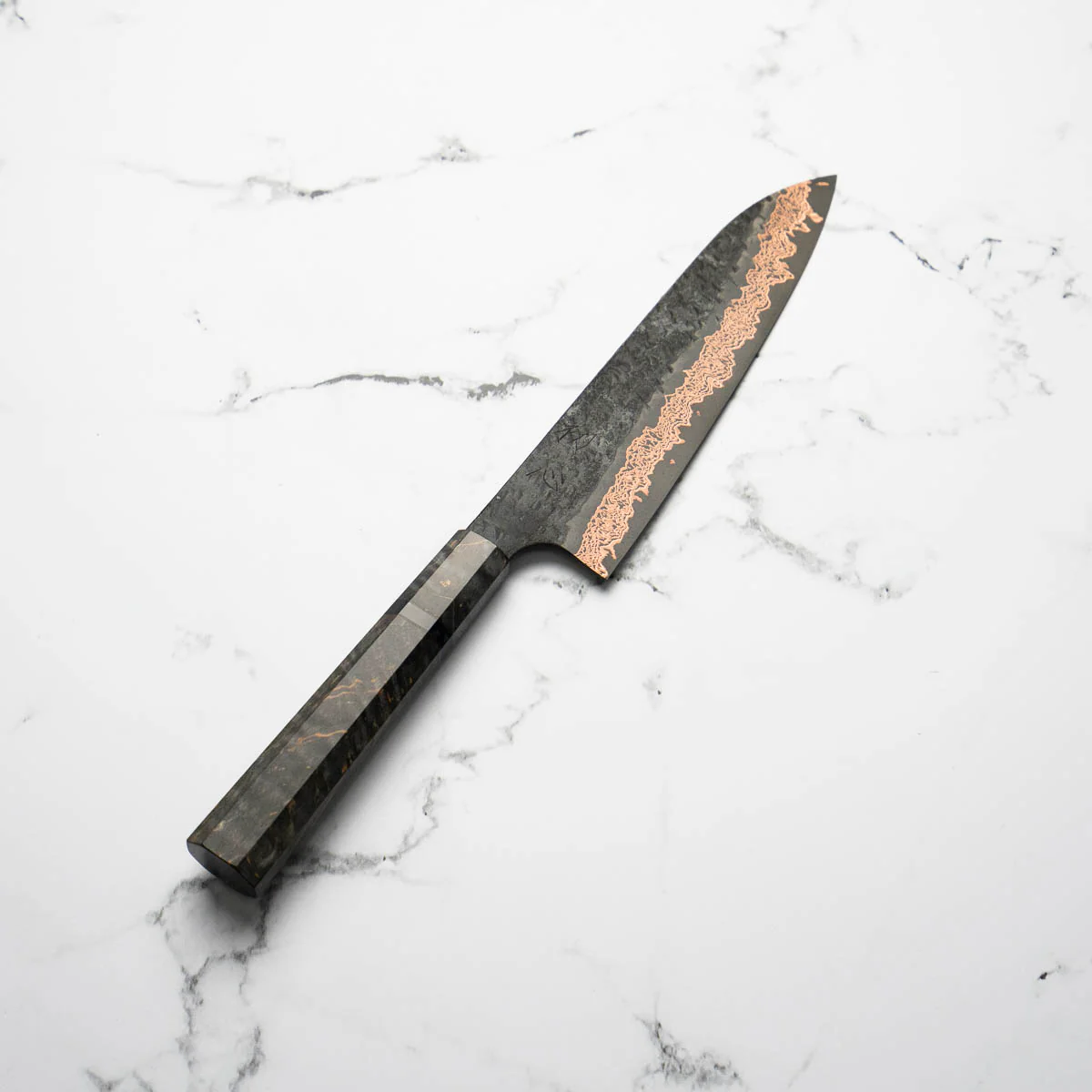 Hatsukokoro Yorokobi Kurouchi SLD Damascus Tsuchime Gyuto 210mm - Dark Maple - Image 2