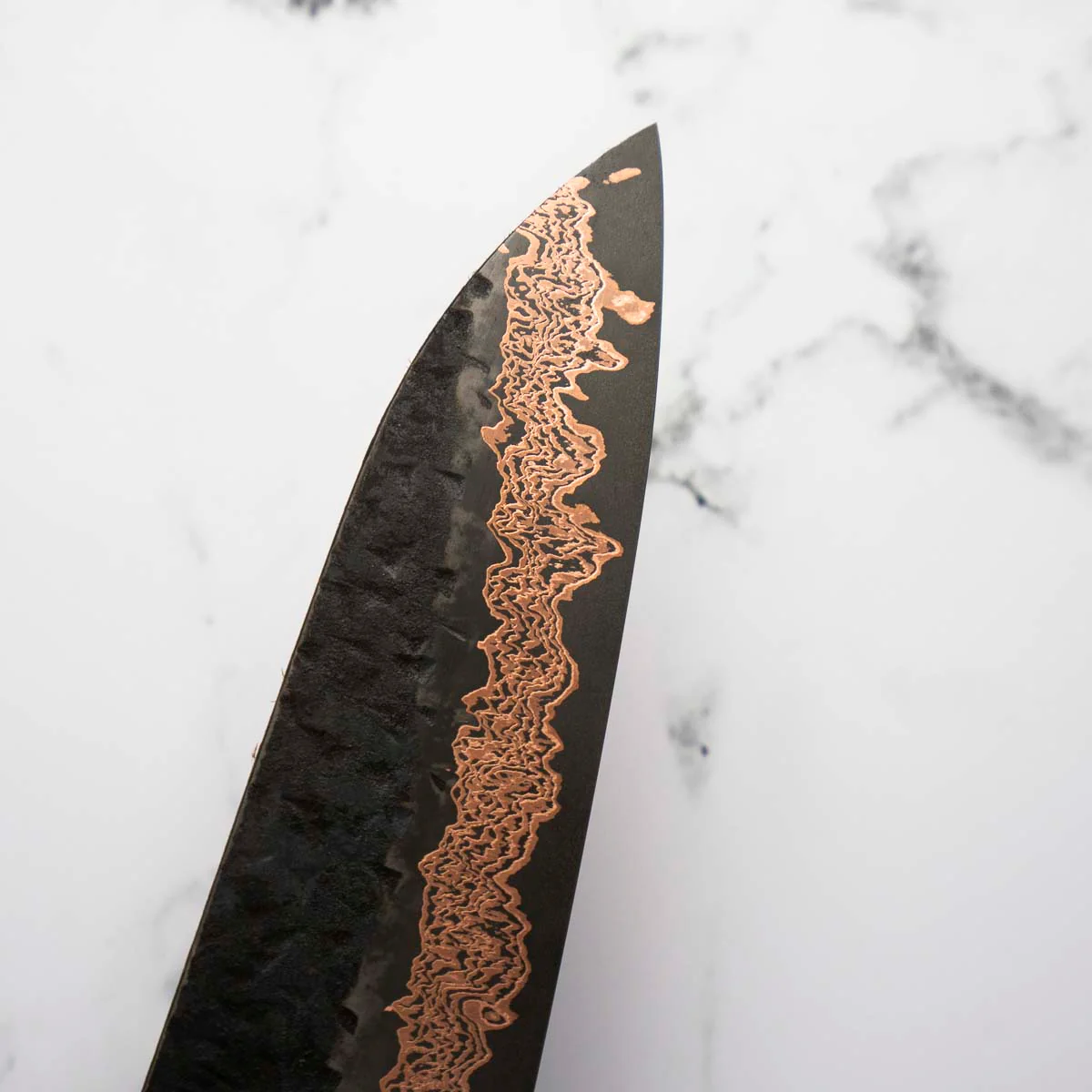 Hatsukokoro Yorokobi Kurouchi SLD Damascus Tsuchime Gyuto 210mm - Dark Maple - Image 6