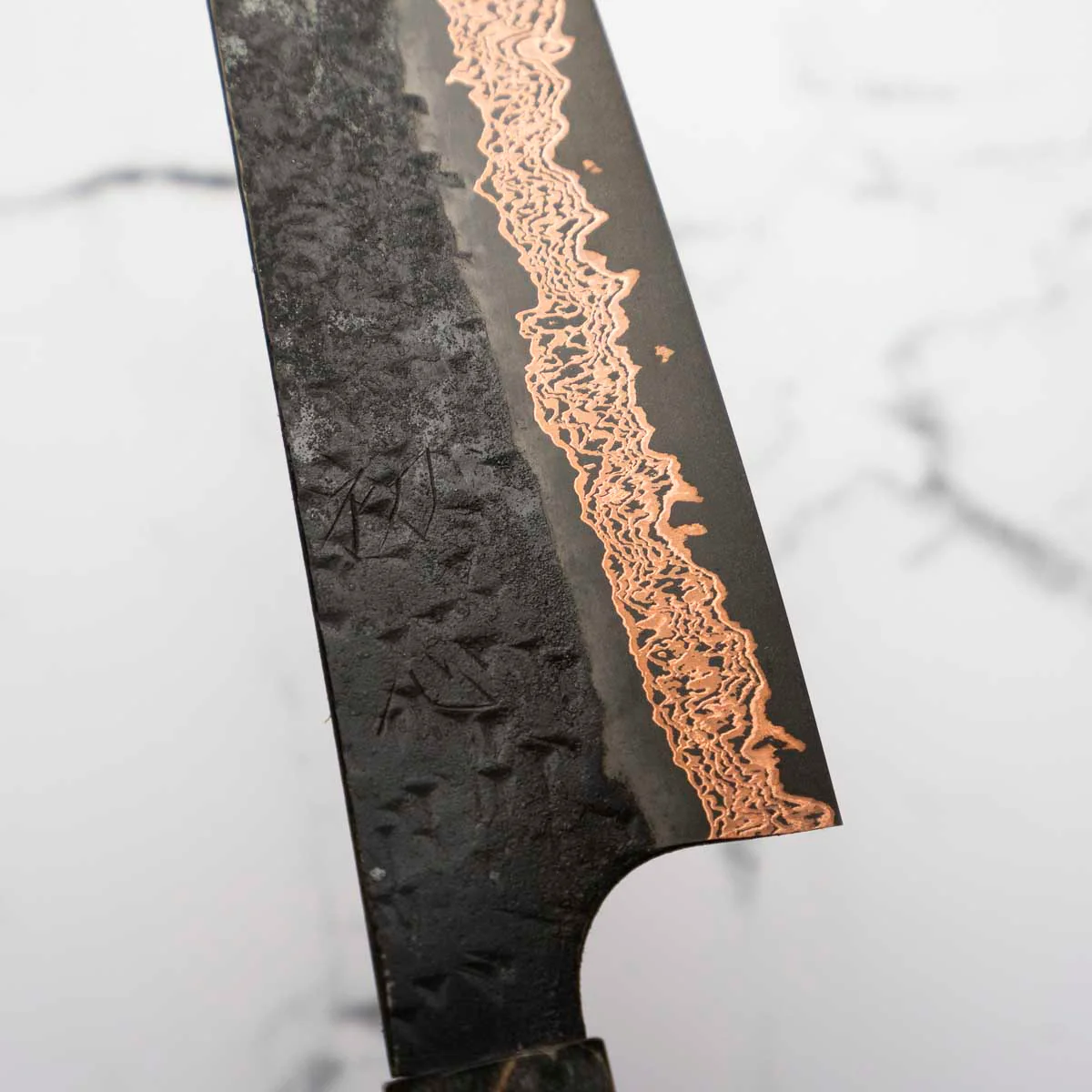 Hatsukokoro Yorokobi Kurouchi SLD Damascus Tsuchime Gyuto 210mm - Dark Maple - Image 7