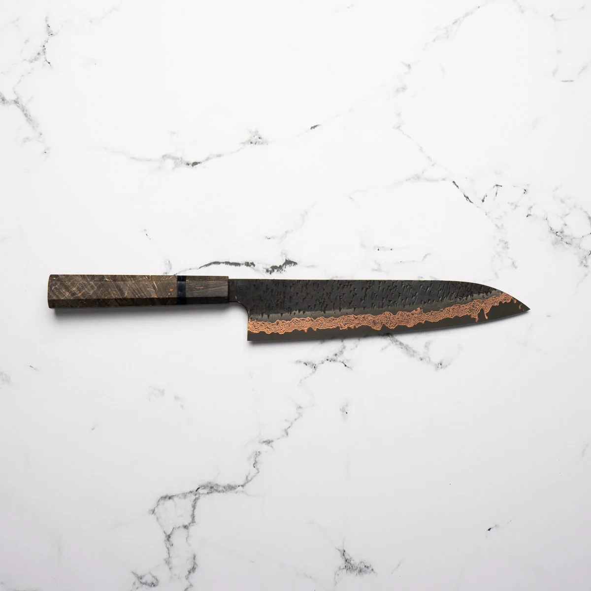 Hatsukokoro Yorokobi Kurouchi SLD Damascus Tsuchime Gyuto 240mm - Dark Maple - Image 4
