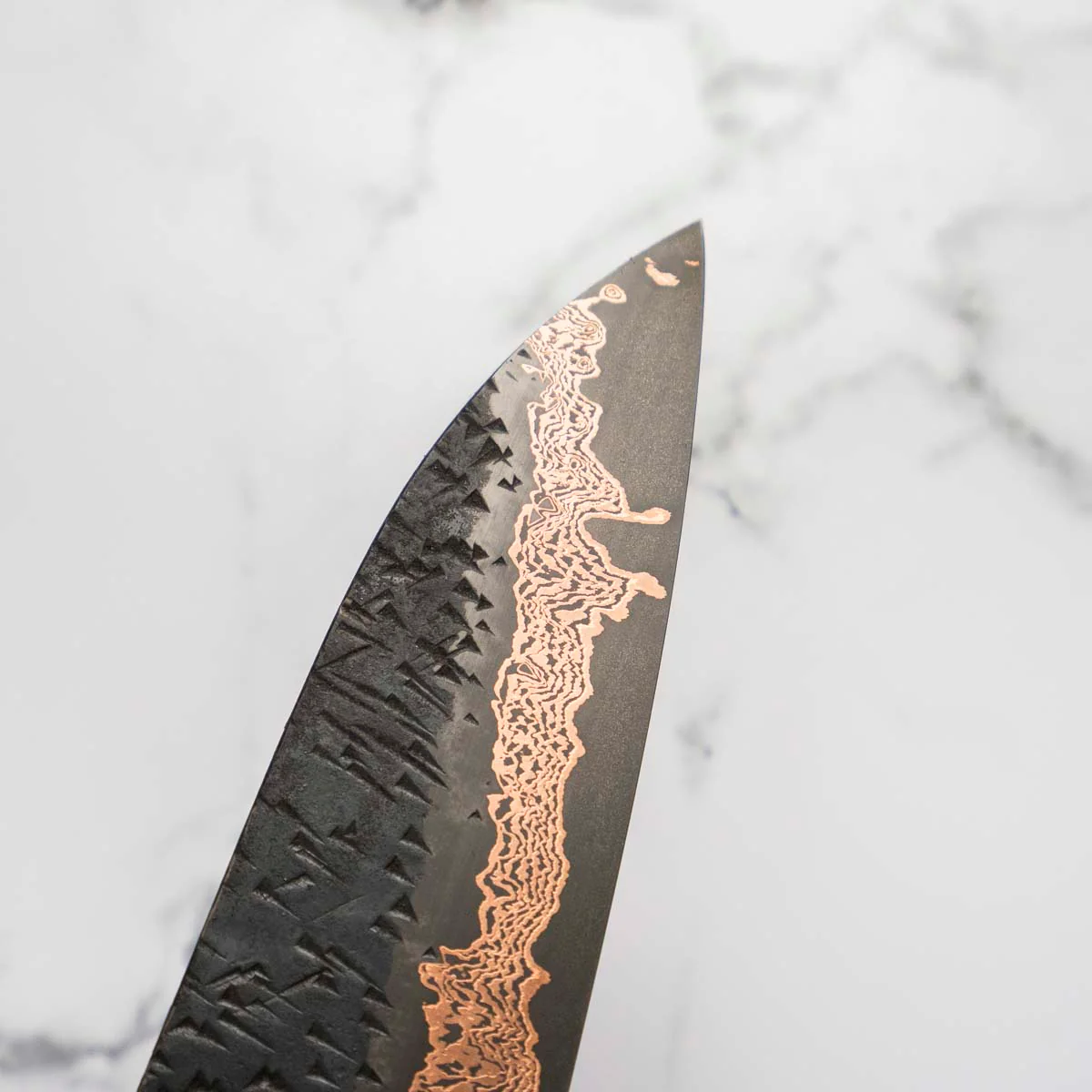 Hatsukokoro Yorokobi Kurouchi SLD Damascus Tsuchime Gyuto 240mm - Dark Maple - Image 5