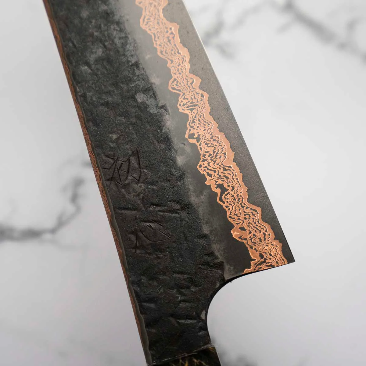 Hatsukokoro Yorokobi Kurouchi SLD Damascus Tsuchime Kiritsuke Gyuto 210 - Dark Maple - Image 5