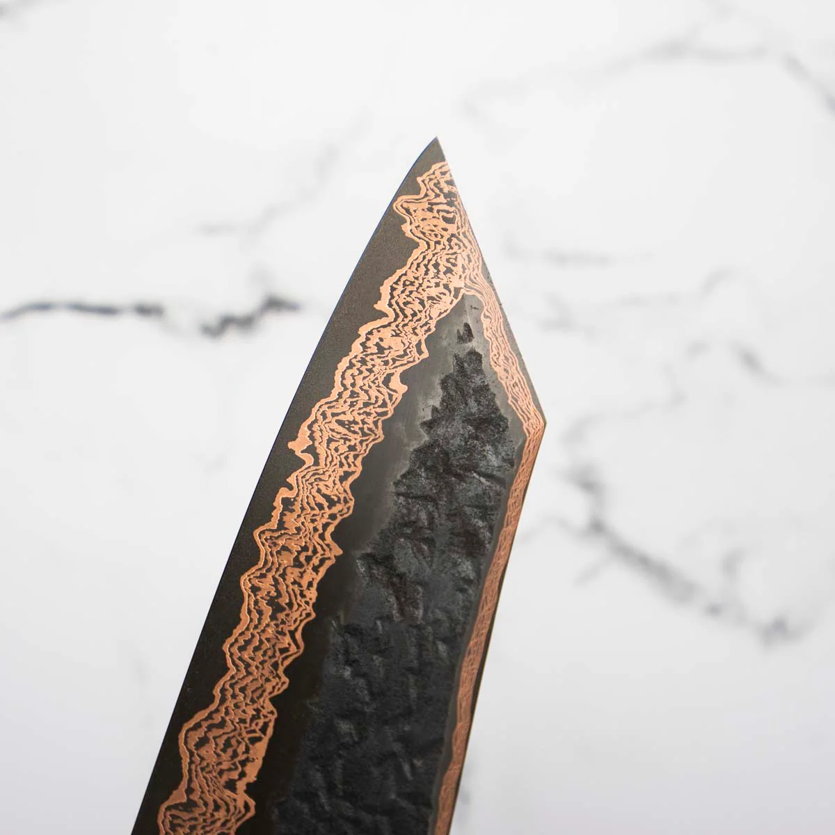 Hatsukokoro Yorokobi Kurouchi SLD Damascus Tsuchime Kiritsuke Gyuto 210 - Dark Maple - Image 7