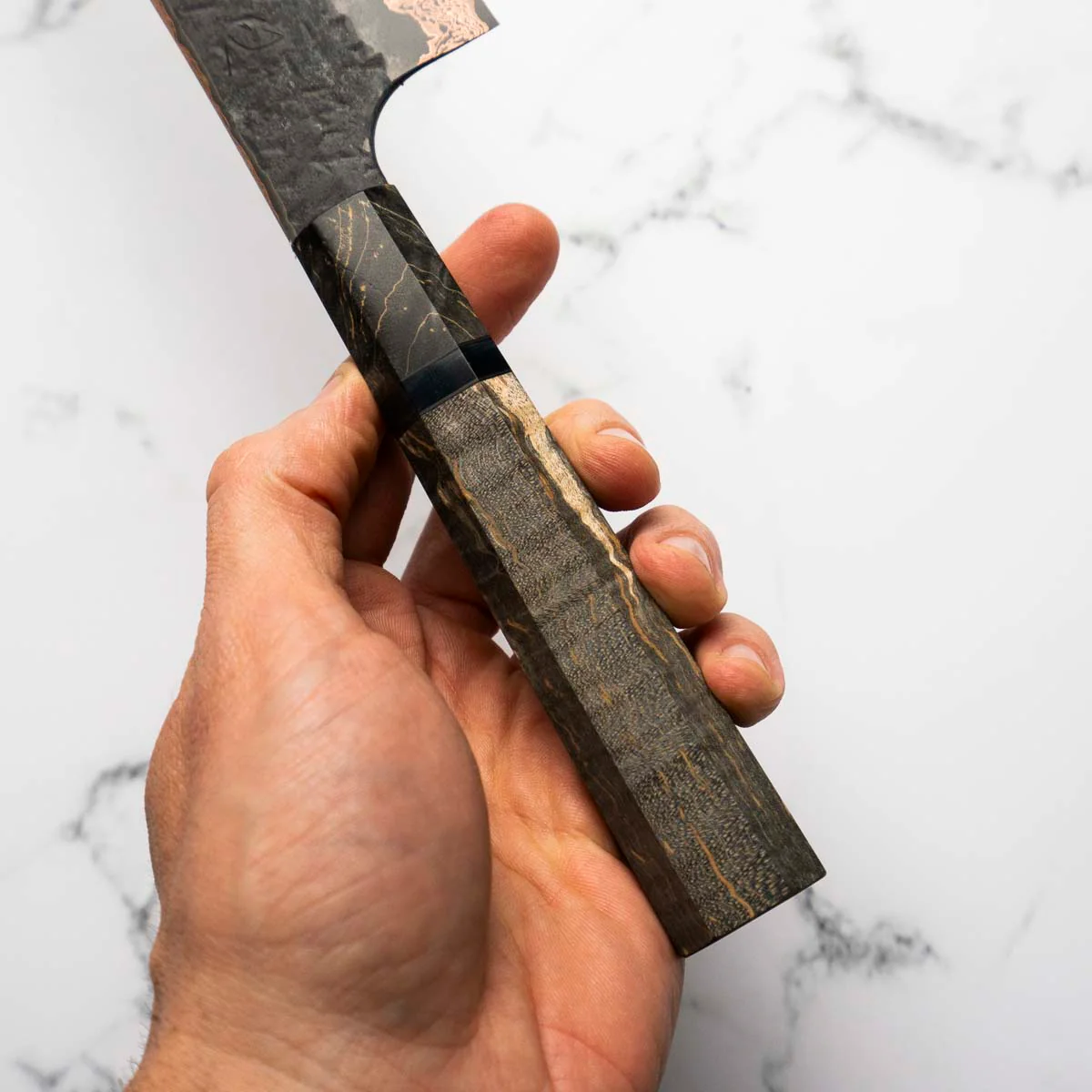 Hatsukokoro Yorokobi Kurouchi SLD Damascus Tsuchime Kiritsuke Gyuto 210 - Dark Maple - Image 9