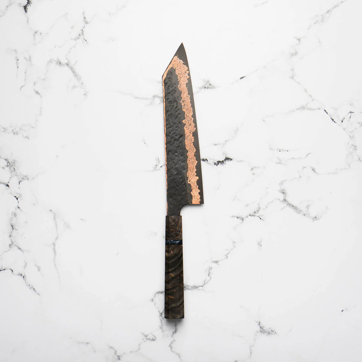 Hatsukokoro Yorokobi Kurouchi SLD Damascus Tsuchime Kiritsuke Gyuto 240mm - Dark Maple - Image 10