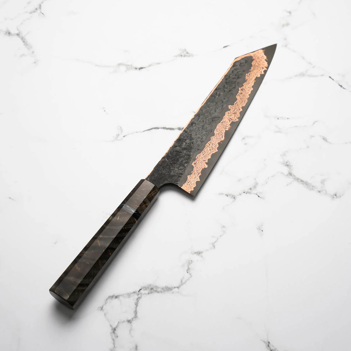 Hatsukokoro Yorokobi Kurouchi SLD Damascus Tsuchime Kiritsuke Gyuto 240mm - Dark Maple - Image 2