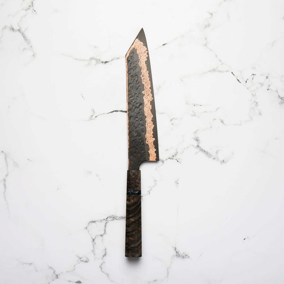 Hatsukokoro Yorokobi Kurouchi SLD Damascus Tsuchime Kiritsuke Gyuto 240mm - Dark Maple - Image 3
