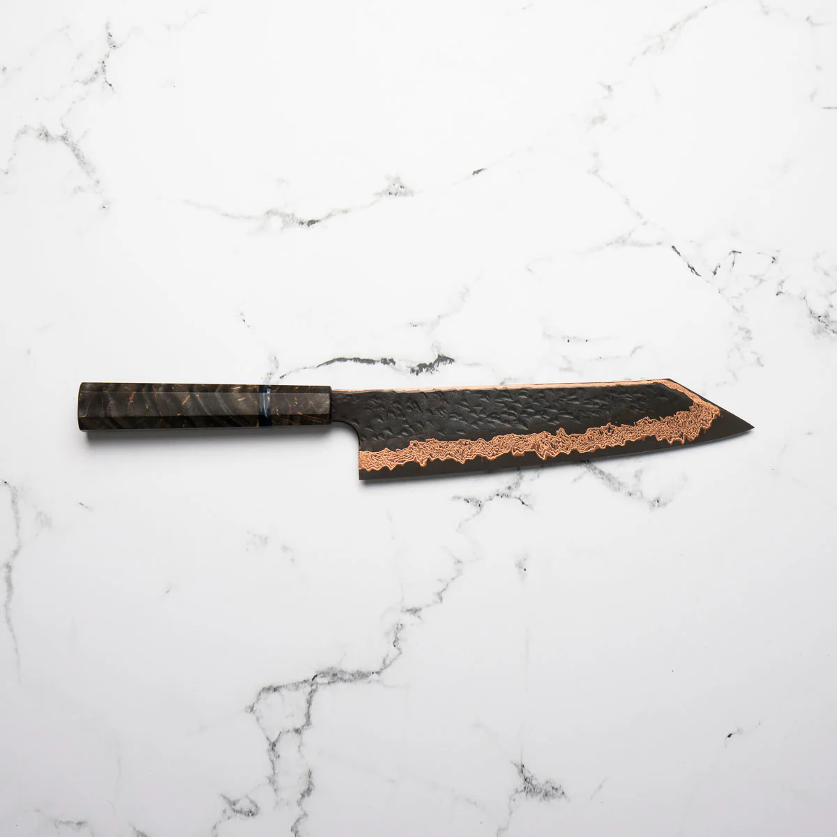 Hatsukokoro Yorokobi Kurouchi SLD Damascus Tsuchime Kiritsuke Gyuto 240mm - Dark Maple - Image 5