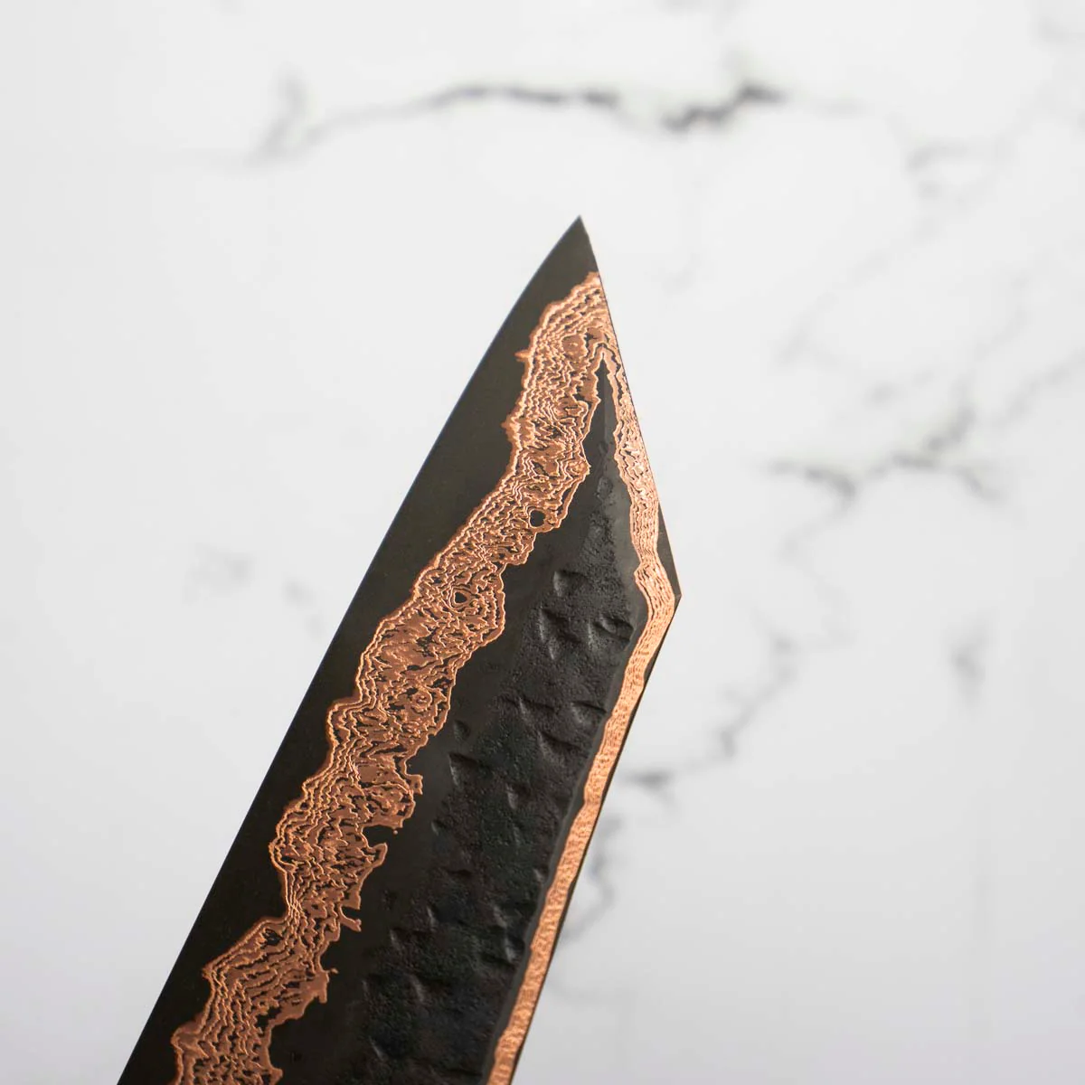 Hatsukokoro Yorokobi Kurouchi SLD Damascus Tsuchime Kiritsuke Gyuto 240mm - Dark Maple - Image 6