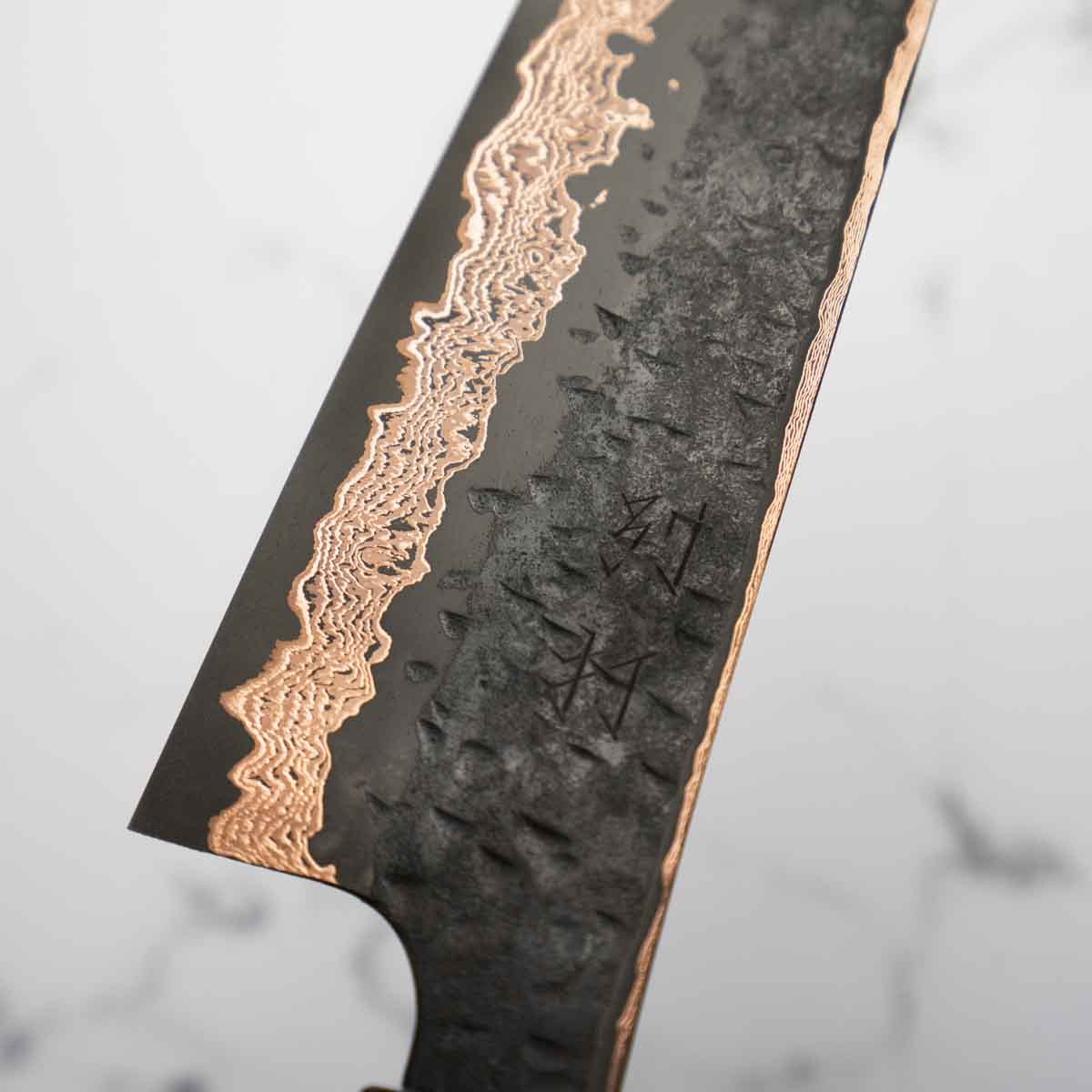 Hatsukokoro Yorokobi Kurouchi SLD Damascus Tsuchime Kiritsuke Gyuto 240mm - Dark Maple - Image 9