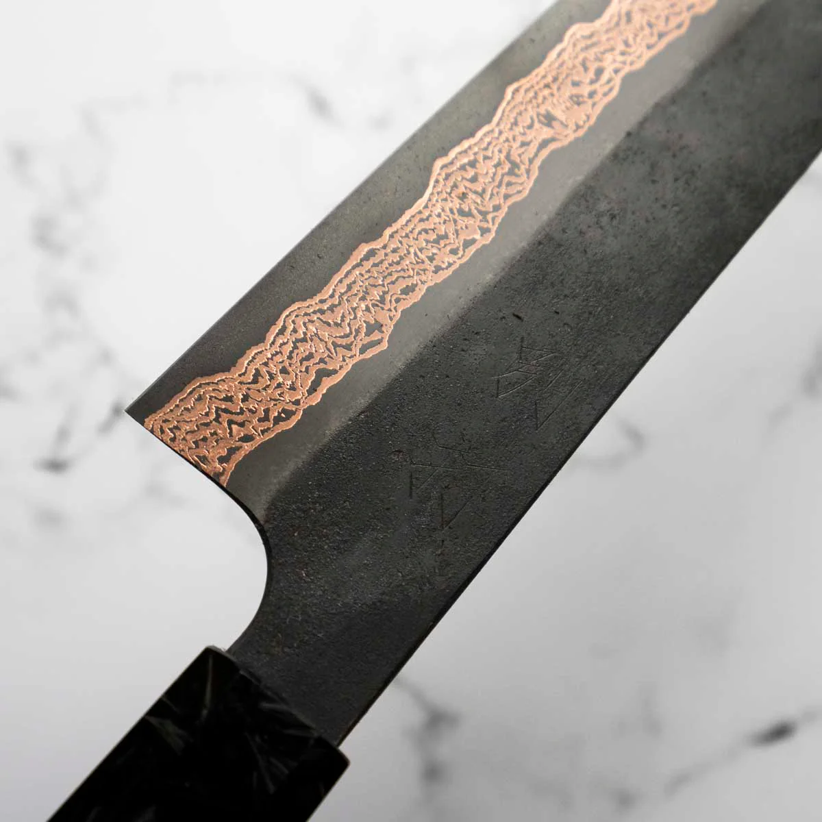 Hatsukokoro Yorokobi SLD Damascus Gyuto 240mm - Carbon Fibre - Image 7