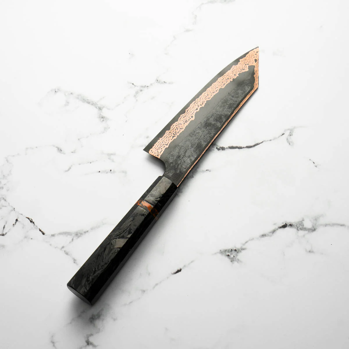 Hatsukokoro Yorokobi SLD Kurouchi Damascus Bunka 180mm - Carbon Fibre - Image 2