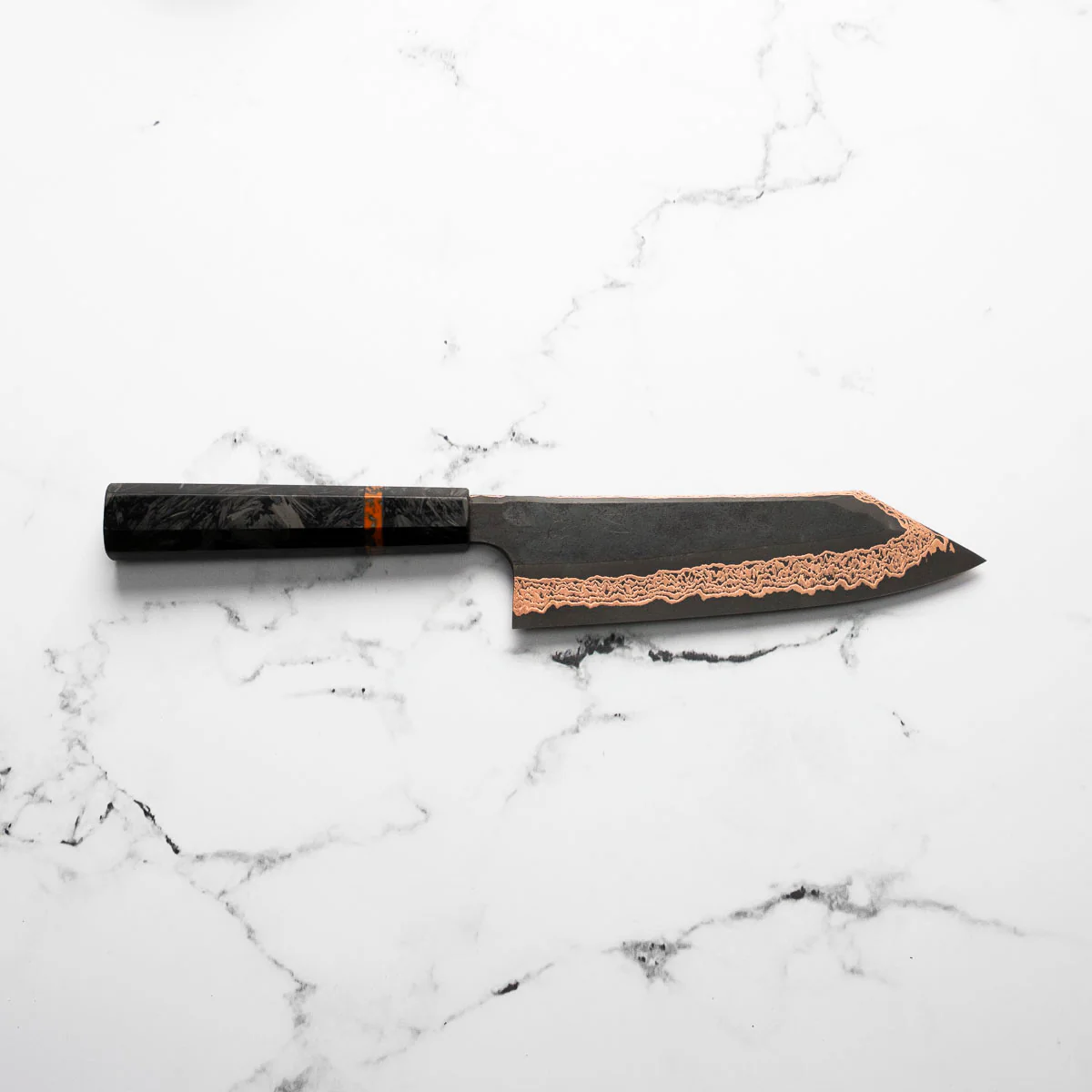 Hatsukokoro Yorokobi SLD Kurouchi Damascus Bunka 180mm - Carbon Fibre - Image 4
