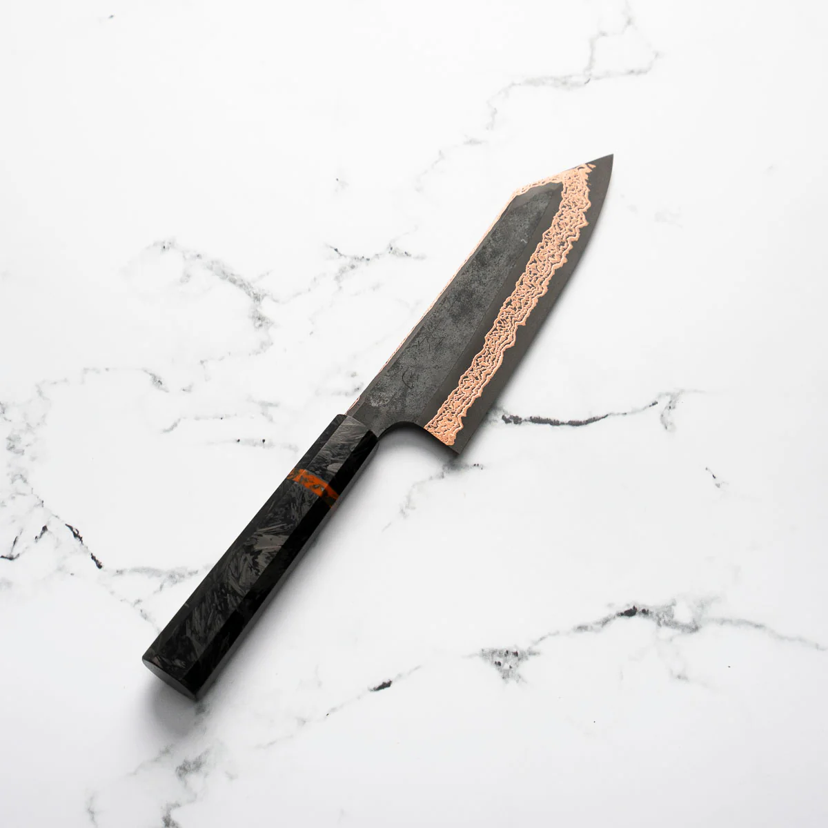 Hatsukokoro Yorokobi SLD Kurouchi Damascus Bunka 180mm - Carbon Fibre - Image 5