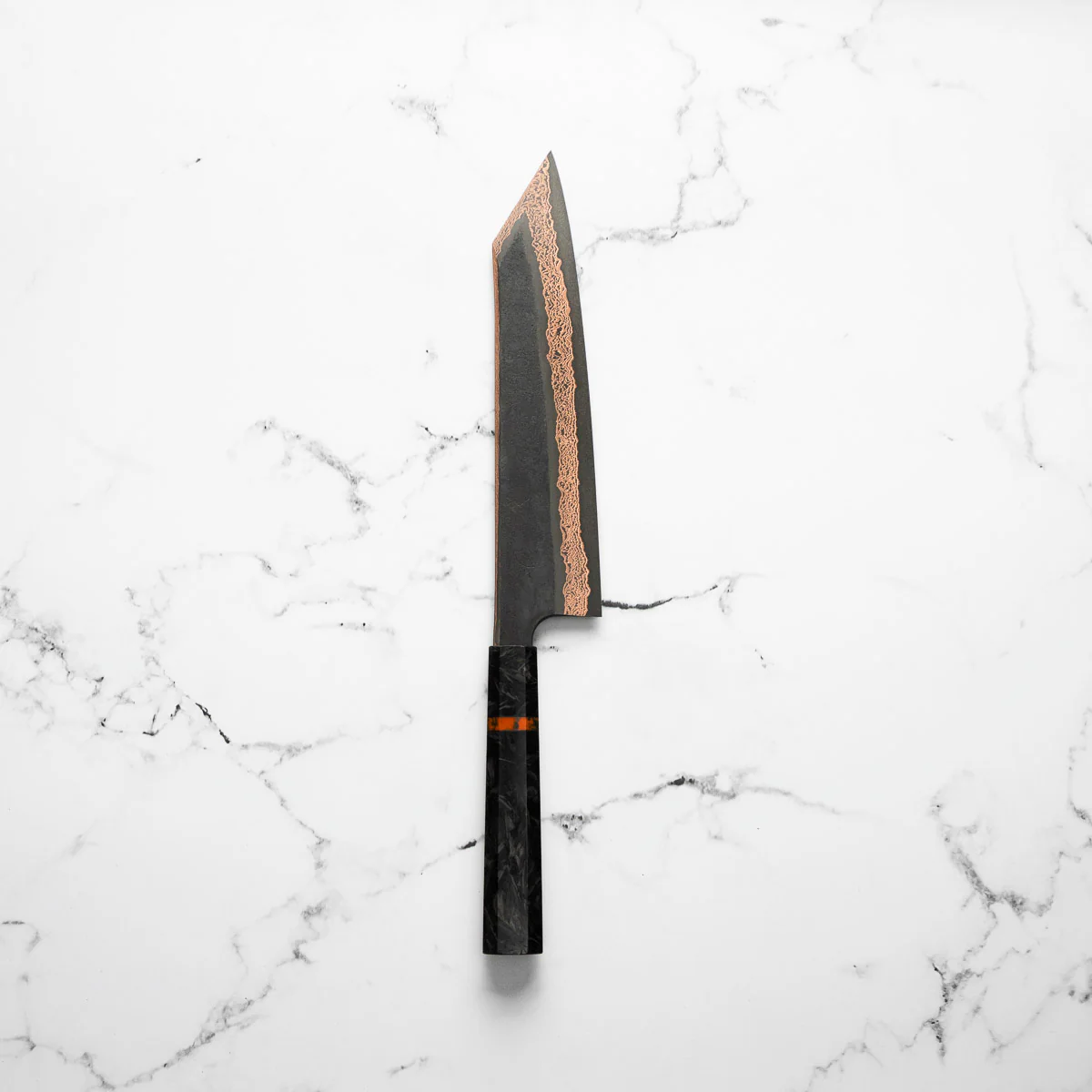 Hatsukokoro Yorokobi SLD Kurouchi Damascus Kiritsuke 240mm - Carbon Fibre - Image 3