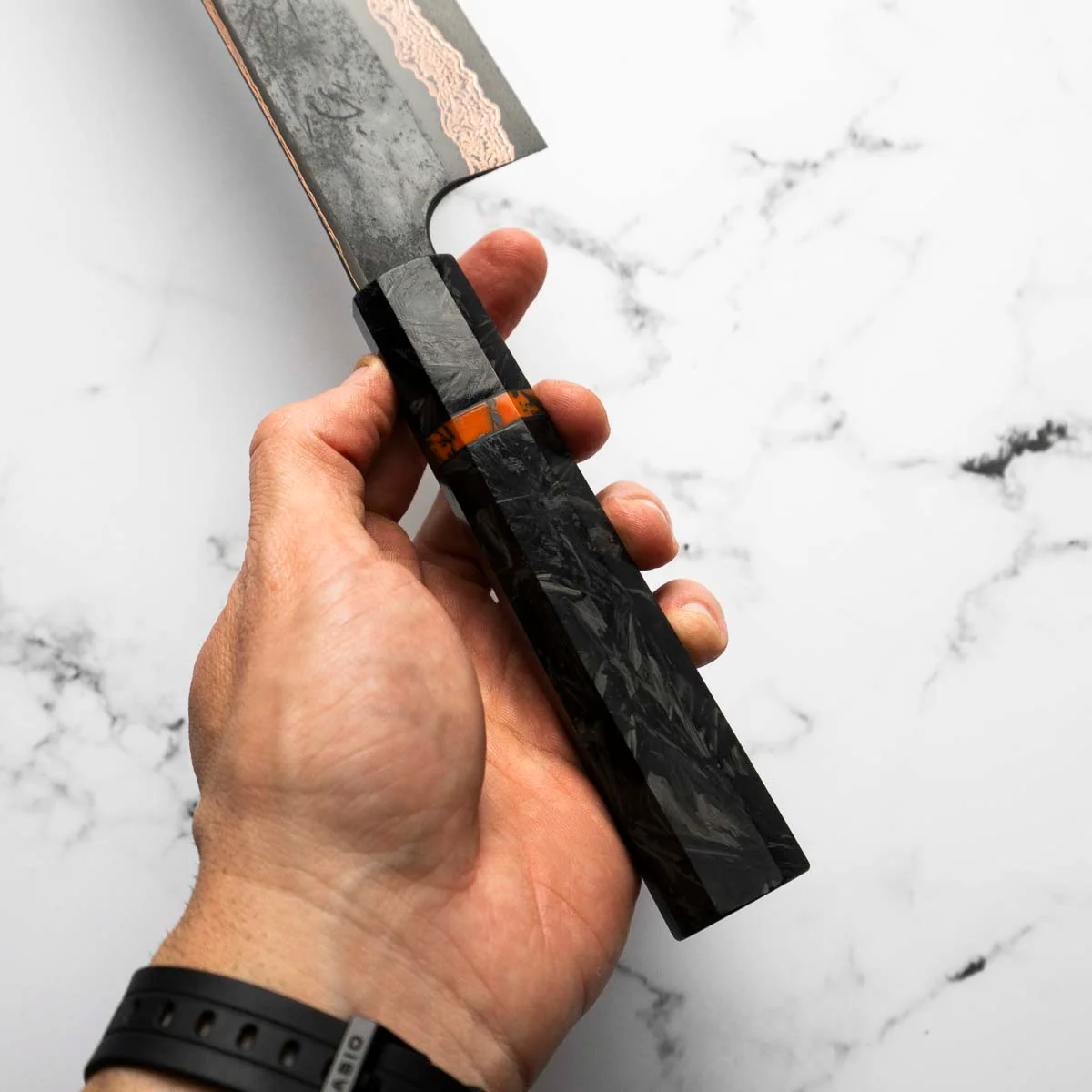 Hatsukokoro Yorokobi SLD Kurouchi Damascus Kiritsuke 240mm - Carbon Fibre - Image 7