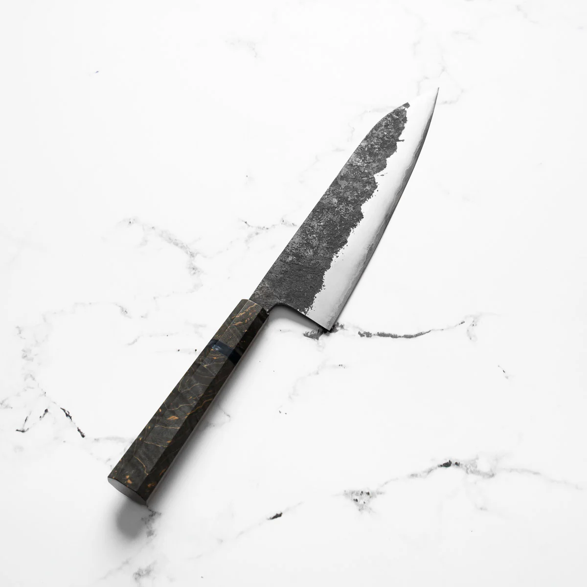 Kawamura White 1 SS Clad Kurouchi Tsuchime Gyuto 210mm - Dark Maple - Image 2