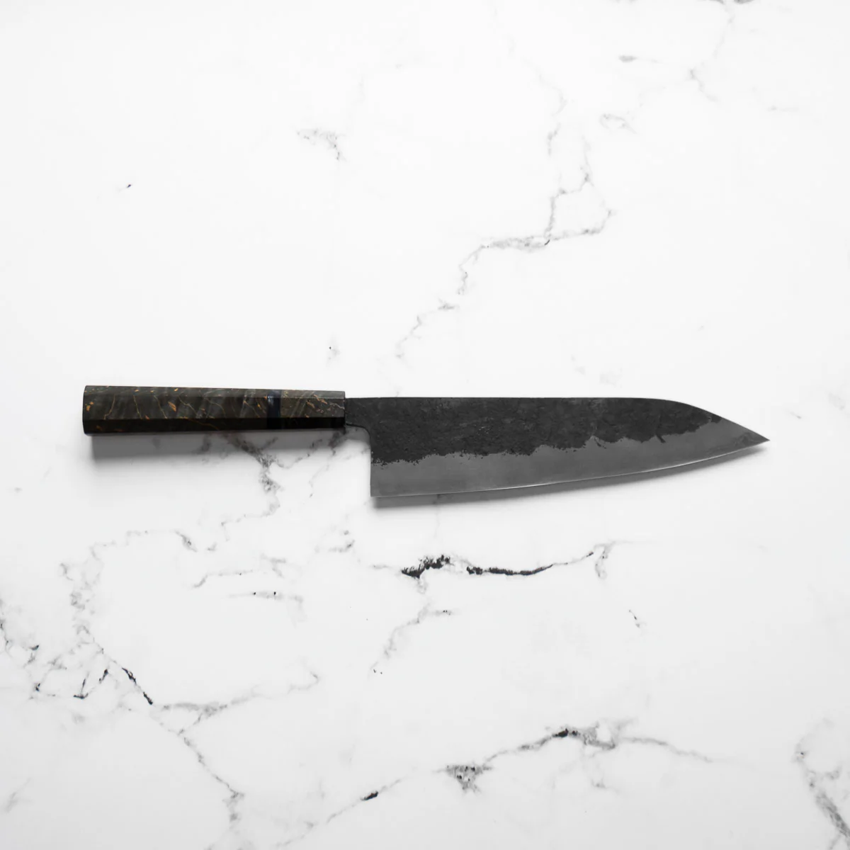 Kawamura White 1 SS Clad Kurouchi Tsuchime Gyuto 210mm - Dark Maple - Image 4